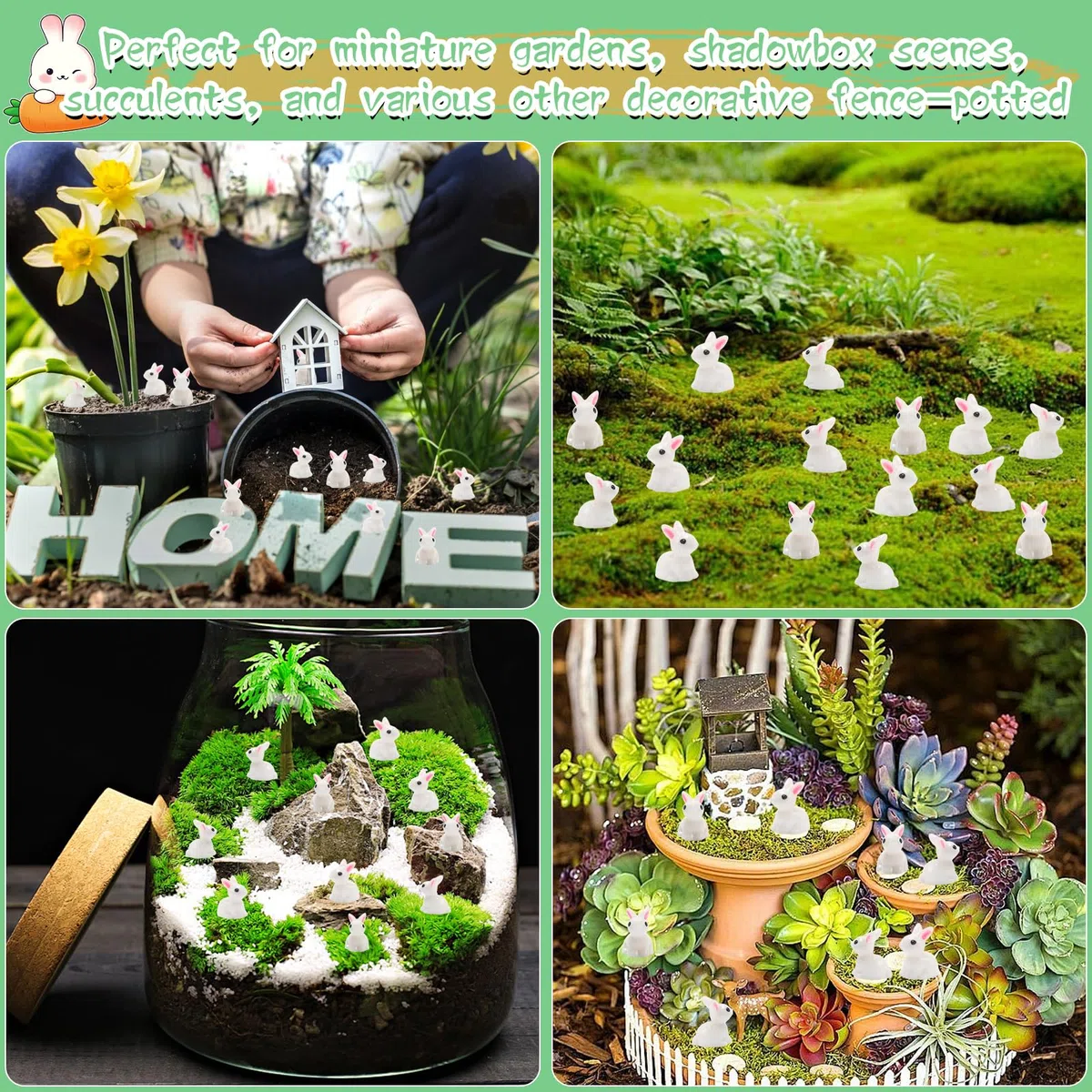 Exasinine Miniaturowe figurki królika, mini króliki, bajka, ogród, miniaturowy mech, krajobraz, DIY, terrarium, rękodzieło, ozdoba, akcesoria do wystroju domu