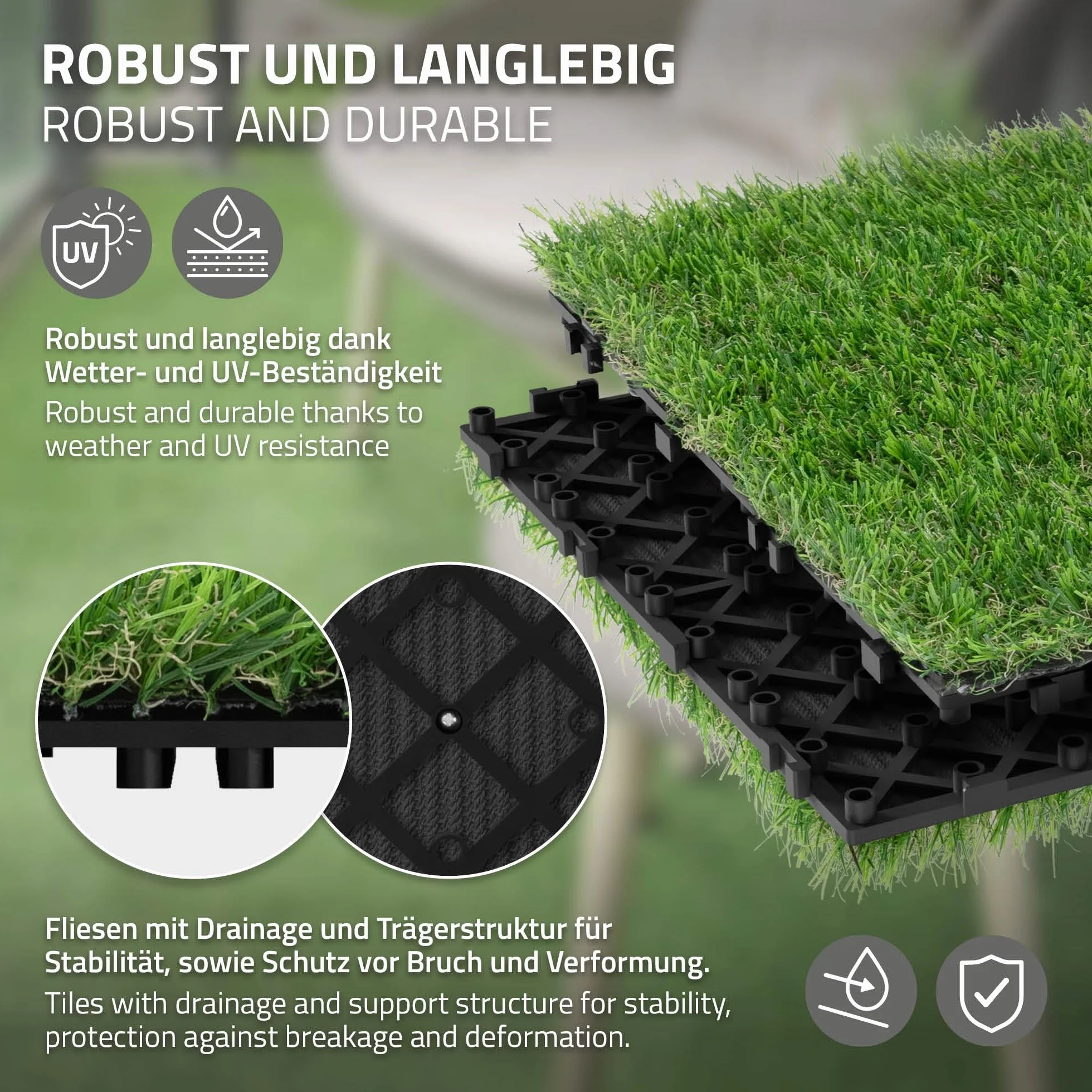 ML-Design Sztuczna Trawa 30x30 cm 3 m² Click System Odporna na UV
