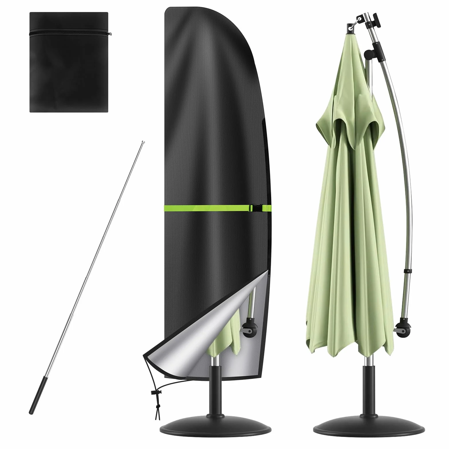 Basics pokrowiec na parasol przeciwsłoneczny, pokrowiec ochronny na parasol ogrodowy, 205 cm, czarny