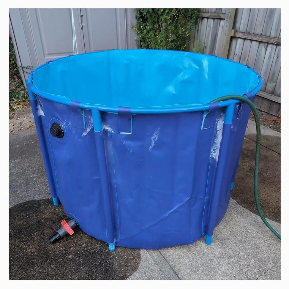 Składany staw rybny, duży basen zewnętrzny powlekany PCW dla koi i innych ryb, regulowana okrągła konstrukcja, niebieska, 1 x 1 m, pojemność 785 l, idealna do ogrodu lub na taras