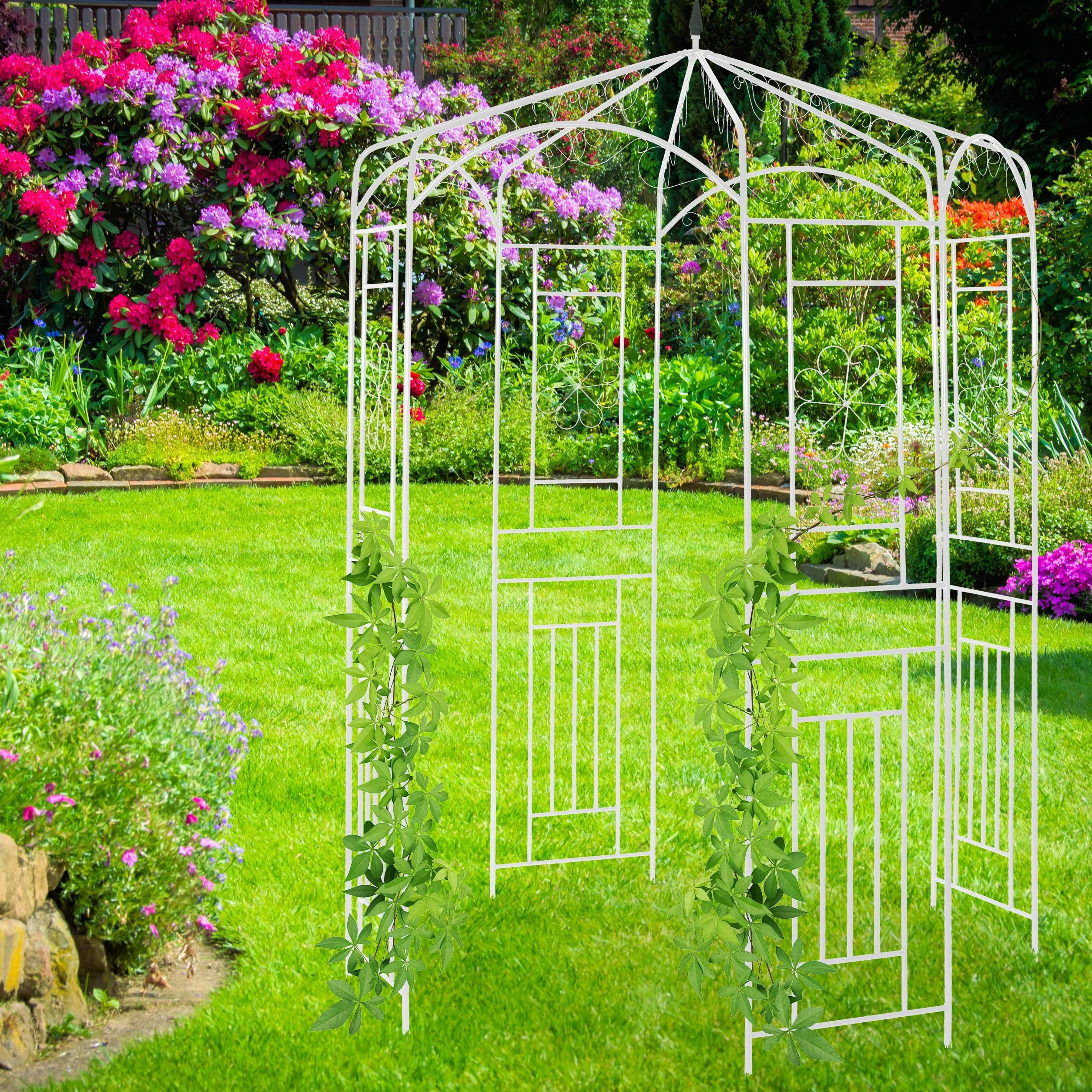 Relaxdays Metalowa altana różana HBT 250x160x160 cm biała