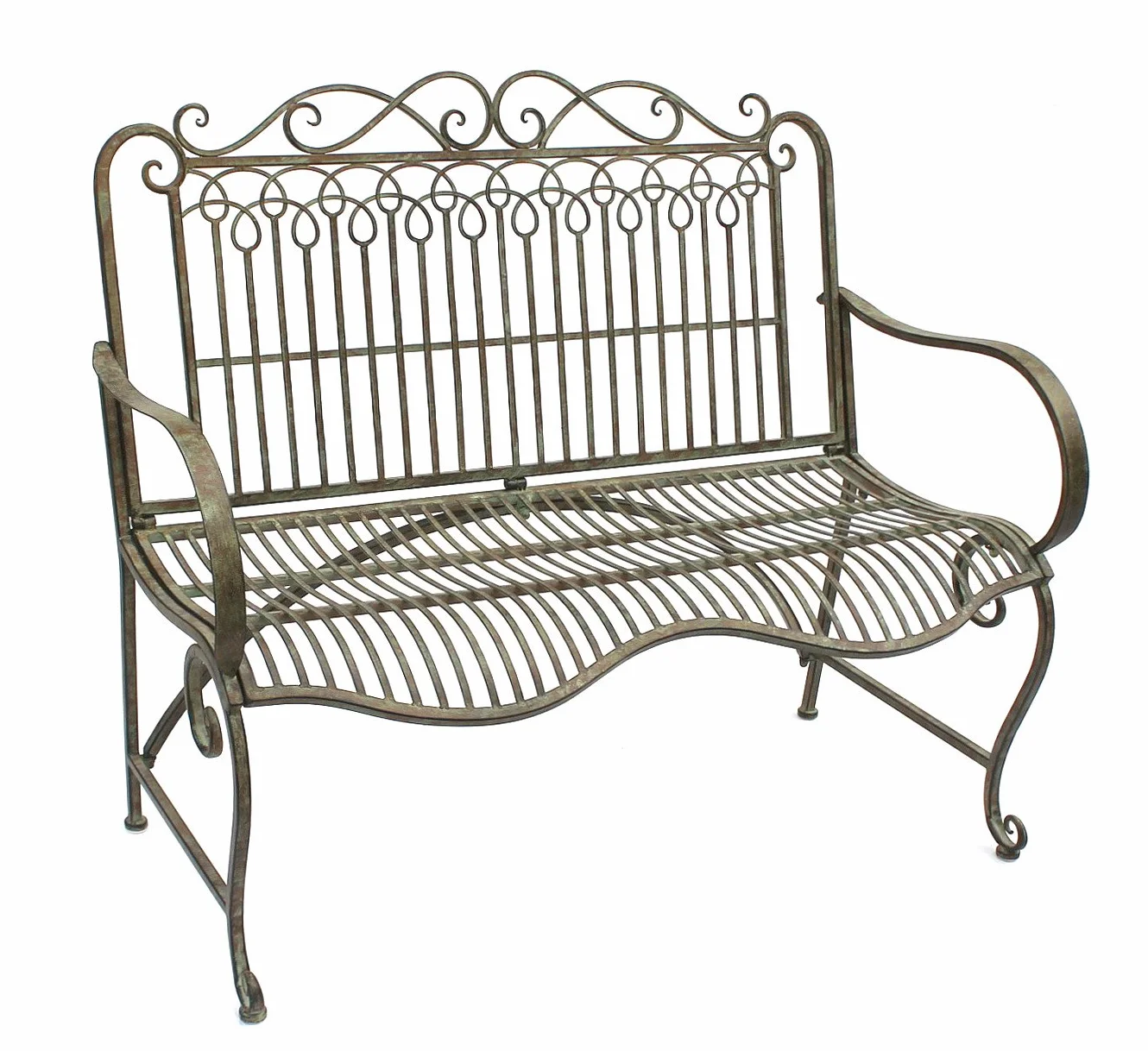 Ławka DanDiBo wykonana z metalowej ławki ogrodowej JC150014 Seat Park, 2-osobowa 110 cm patyna zielona