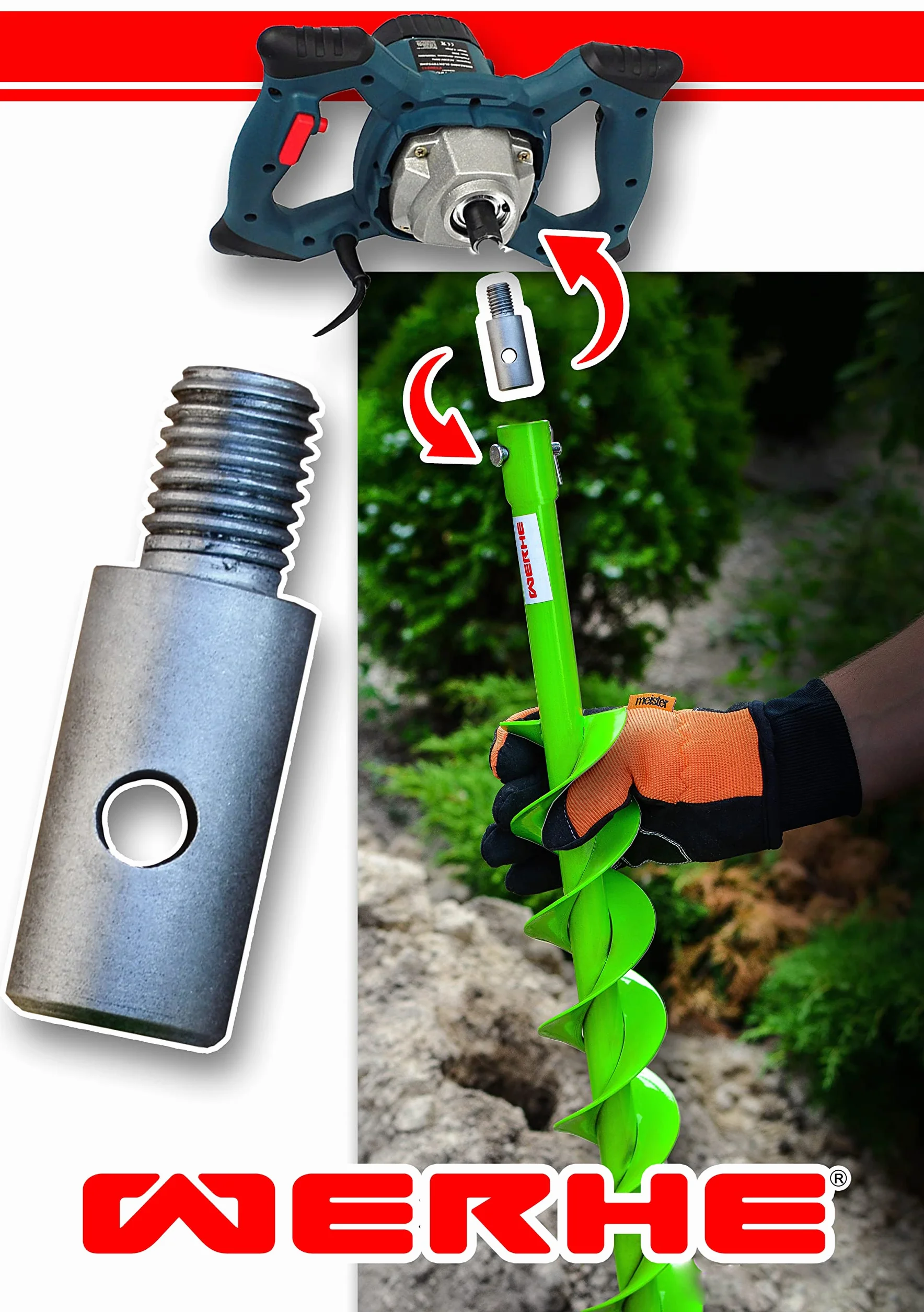 WERHE świder ziemny do wiertarki, Ø 80 mm, podwójna spirala, z M14 adapter | precyzyjny grot, wysoka trwałość, długa żywotność, także jako mieszadło do zaprawy do wykorzystania