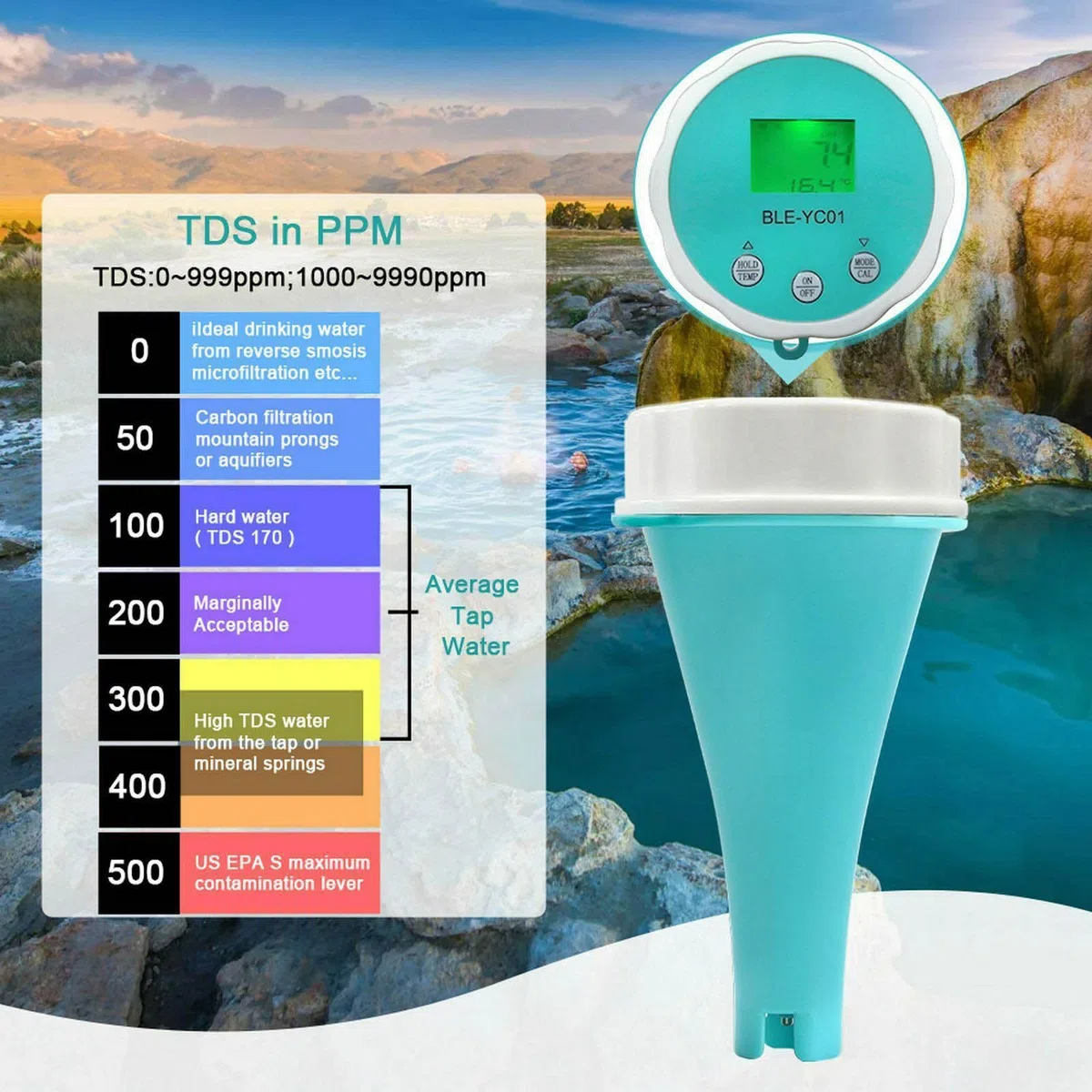 Monitor basenu Bluetooth, inteligentny cyfrowy chlor do pomiaru temperatury, długopis do testowania jakości wody 6 w 1, termometr basenowy do laboratorium akwarystycznego basenu