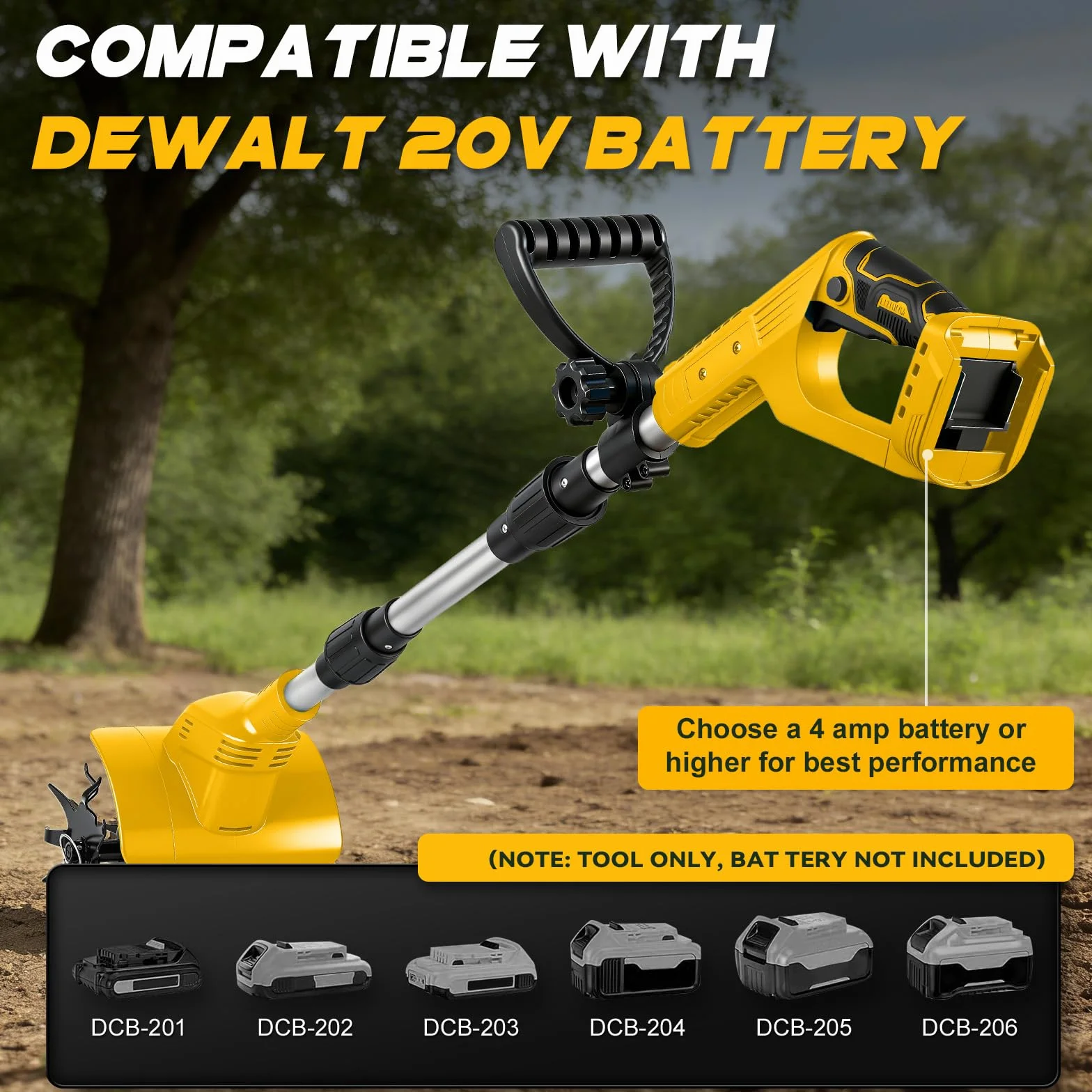 Akumulatorowa glebogryzarka kompatybilna z akumulatorem Dewalt 20 V, akumulator 500 W, głębokość obróbki gleby 20 cm, szerokość obróbki 16 cm, 360 obr./min, bezszczotkowa składana frezarka ogrodowa