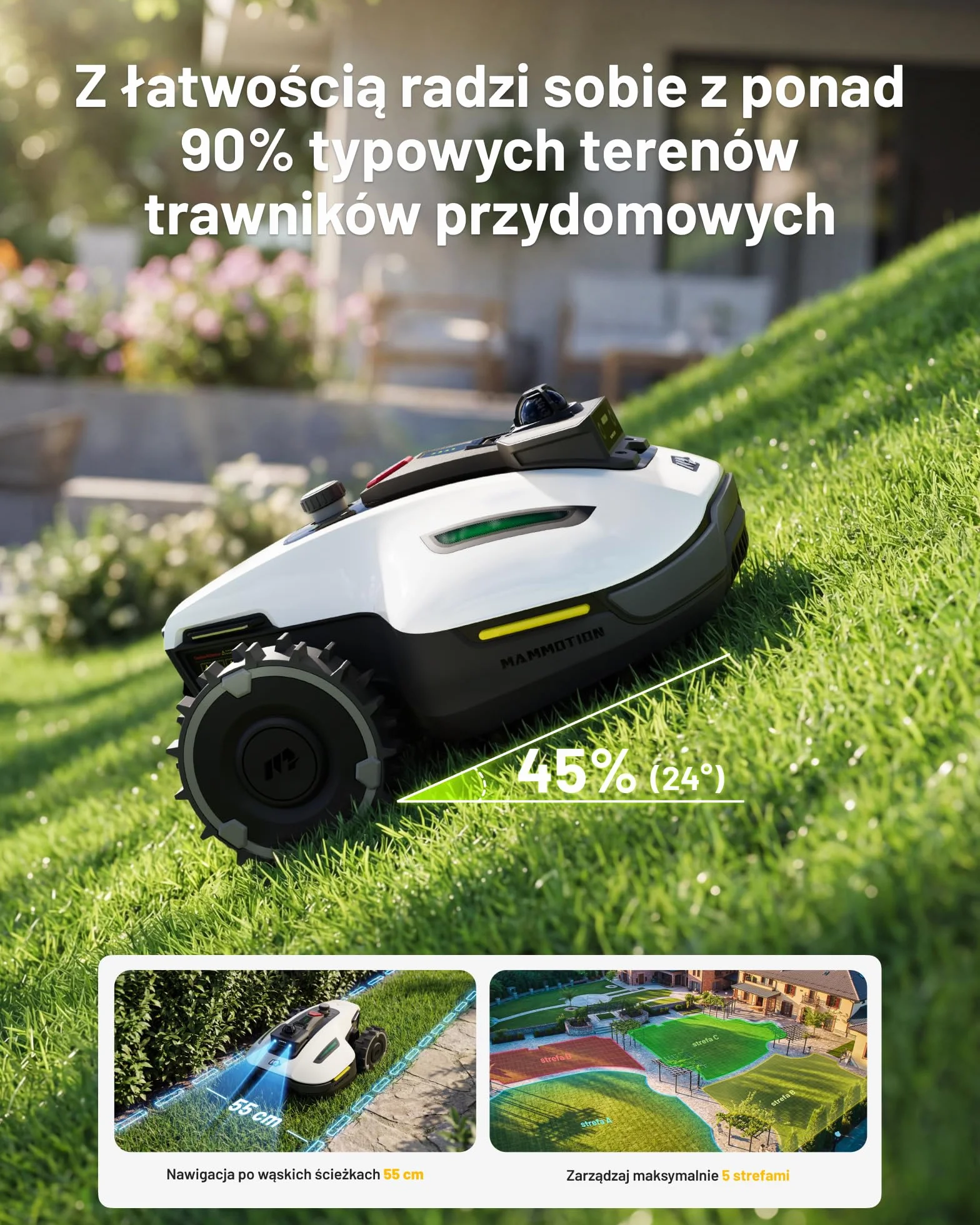 MAMMOTION YUKA mini 2 1000 Robot Koszący bez Kabla Ograniczającego, 1000 m², Nawigacja 360° LiDAR + Kamera AI, Wykrywanie 300 Przeszkód, DropMow