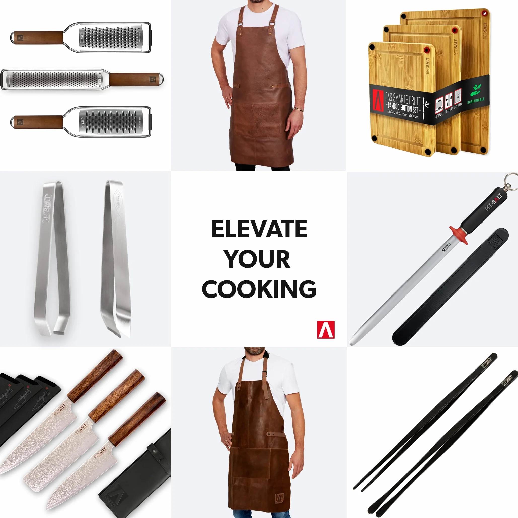 REDSALT® Fartuch skórzany klasy premium, 100% skóra bawola, 84 x 62 cm, profesjonalny fartuch do grillowania | fartuch roboczy do użytku na zewnątrz, do kuchni, gastronomii, baru, baristy; fartuch