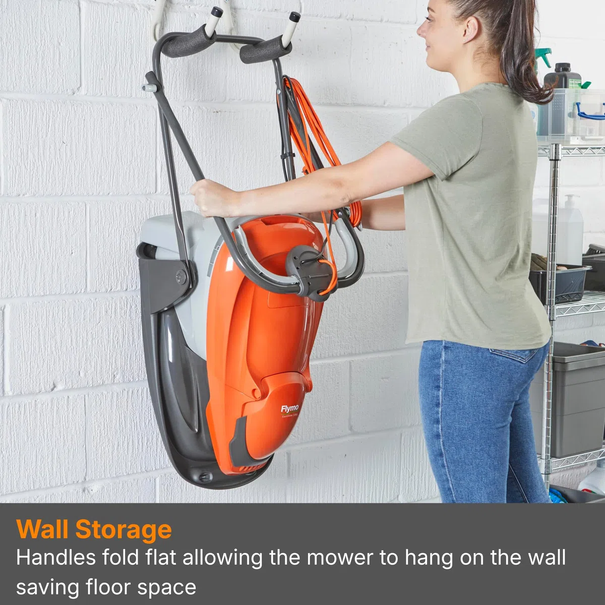 Flymo EasiGlide 360 Hover Collect kosiarka do trawy – silnik 1800 W, szerokość koszenia 36 cm, skrzynka na trawę 26 l, płasko złożona, długość kabla 10 m, pomarańczowy i szary