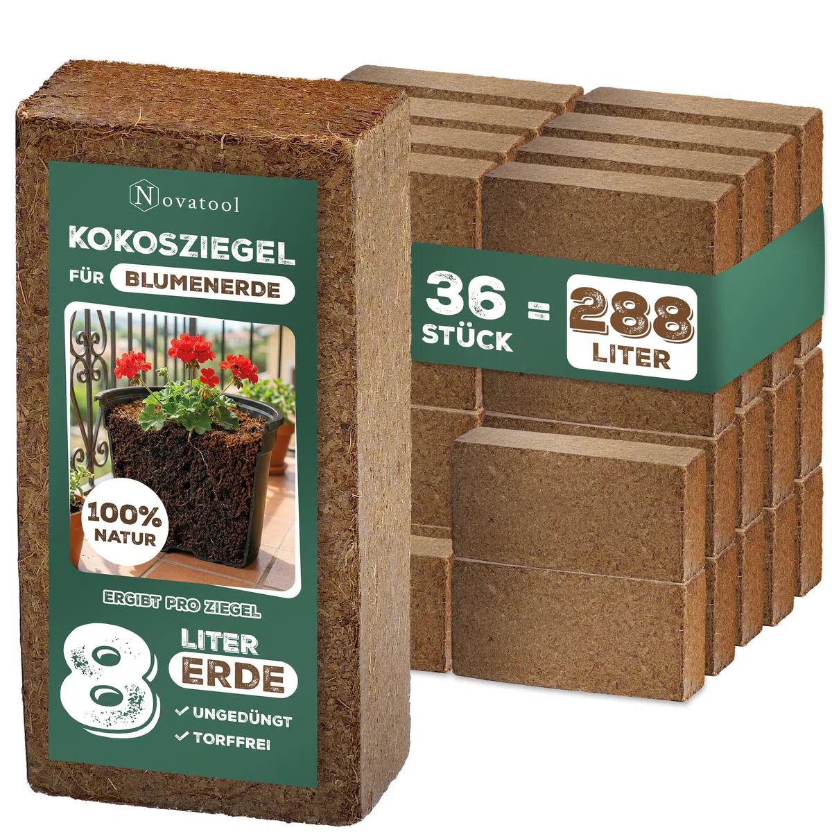36 x ziemia kokosowa do roślin pokojowych, 96 litrów, 650 g, 20 x 5,5 x 10 cm, włókno kokosowe, ziemia do hodowli humusu, ziemia do kwiatów, ziemia ogrodowa, cegła kokosowa