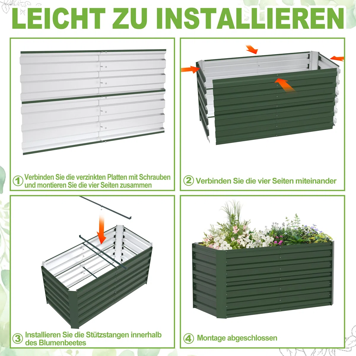 YRHome 120 x 60 x 58 cm, podwyższona grządka ze stali ocynkowanej, grządka warzywna, skrzynka na zioła, skrzynka na rośliny, zestaw do inspektu, grządka roślinna, skrzynka na kwiaty, do ogrodu i na