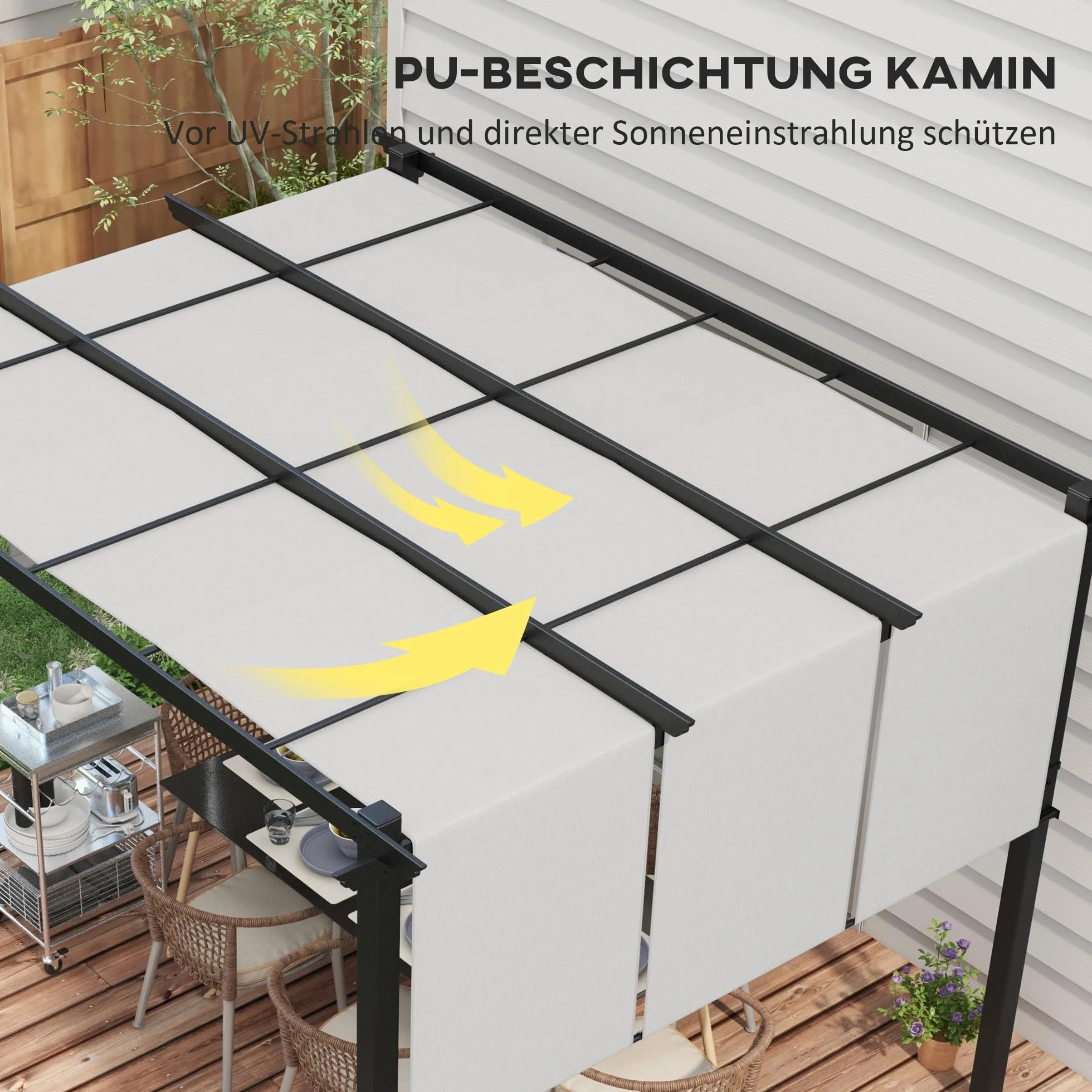 Outsunny Pergola ok. 3,5x3m Pawilon ogrodowy z regulowanym dachem, zadaszenie tarasowe, wolnostojący pawilon stalowy, ochrona przed słońcem na taras i do ogrodu, jasnoszary