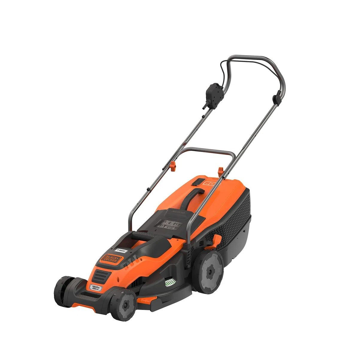 Black+Decker 1800 W Edge-Max EMAX42 elektryczna kosiarka do trawy, szerokość cięcia 42 cm, technologia E-Drive i funkcja Compact & Go, czarno-pomarańczowa