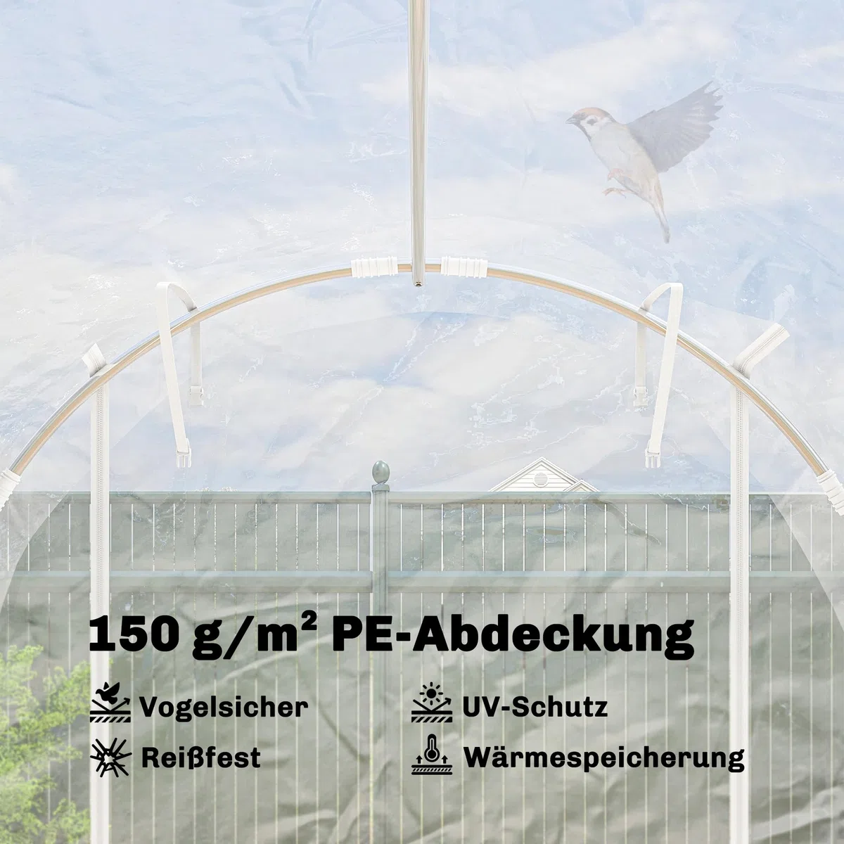 Outsunny Foliowa szklarnia ok. 3 x 2 x 2 m z rolowanymi drzwiami na zamek błyskawiczny, wspornikami i przedłużonymi krawędziami, PE 150 g/m², odporna na promieniowanie UV, tunel foliowy, zimowa