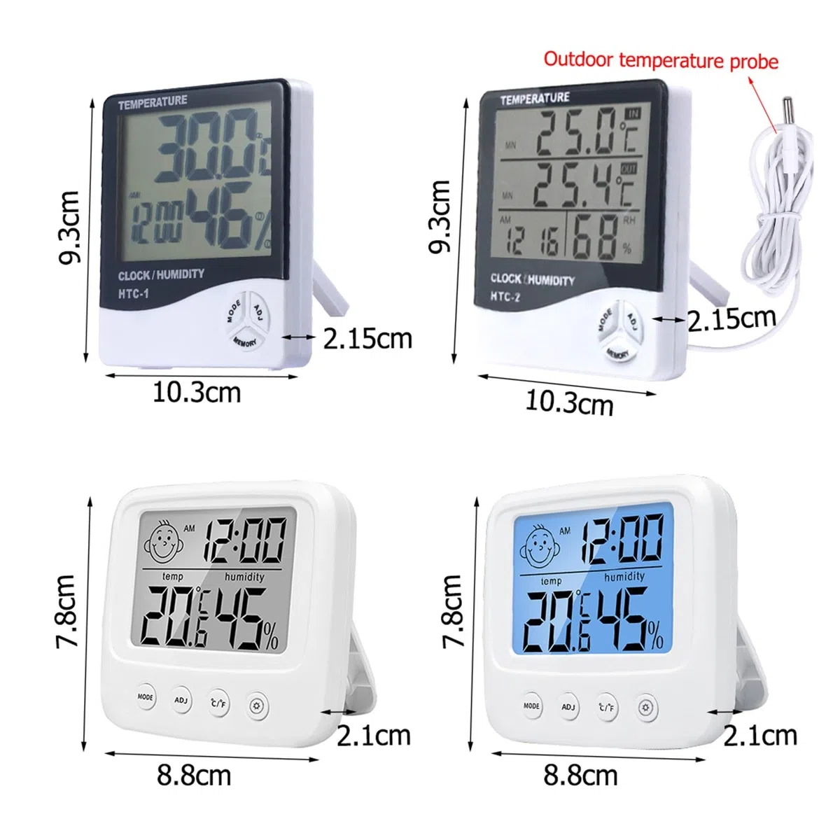 LCD elektroniczny cyfrowy miernik temperatury i wilgotności termometr higrometr wewnętrzna zewnętrzna stacja pogodowa budzik, typ B