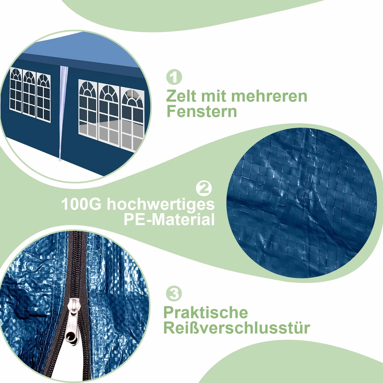 Pawilon 3 x 6 m, wodoszczelny, stabilny namiot imprezowy, wysokiej jakości plandeka PE, namiot biesiadny, odporny na działanie promieni UV, namiot ogrodowy, 100 g/m², namiot piwny z 6 częściami