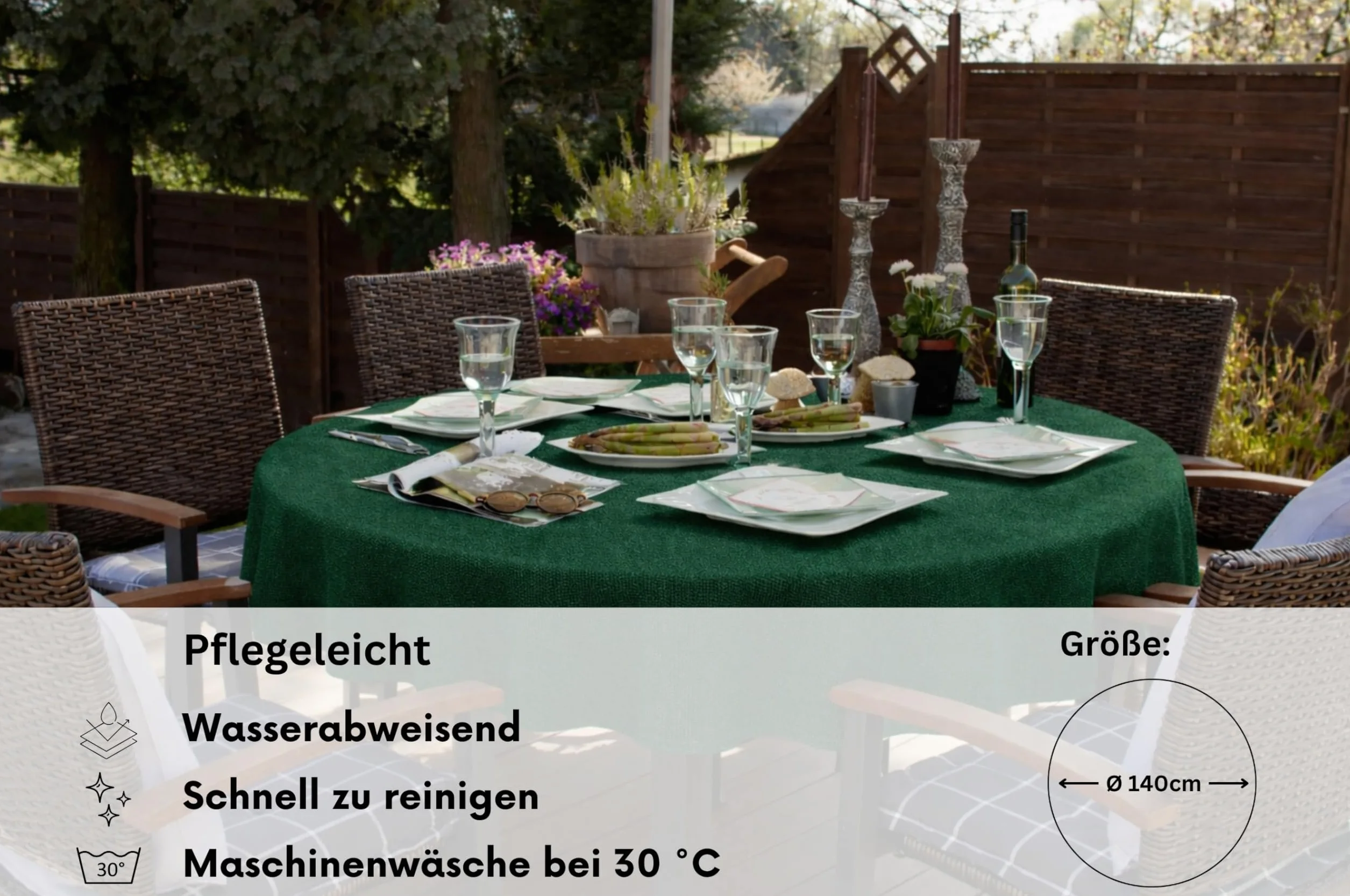 Brandsseller Obrus na stół ogrodowy, z pianki, odporny na warunki atmosferyczne, antypoślizgowy, do ogrodu, na balkon i na kemping – zielony, okrągły, 140 cm