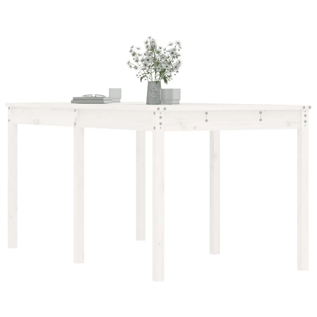 Stół ogrodowy biały 159,5 x 82,5 x 76 cm lite drewno sosnowe | Wytrzymały blat stołu, stabilna rama drewniana, na taras i balkon, instrukcja montażu w zestawie