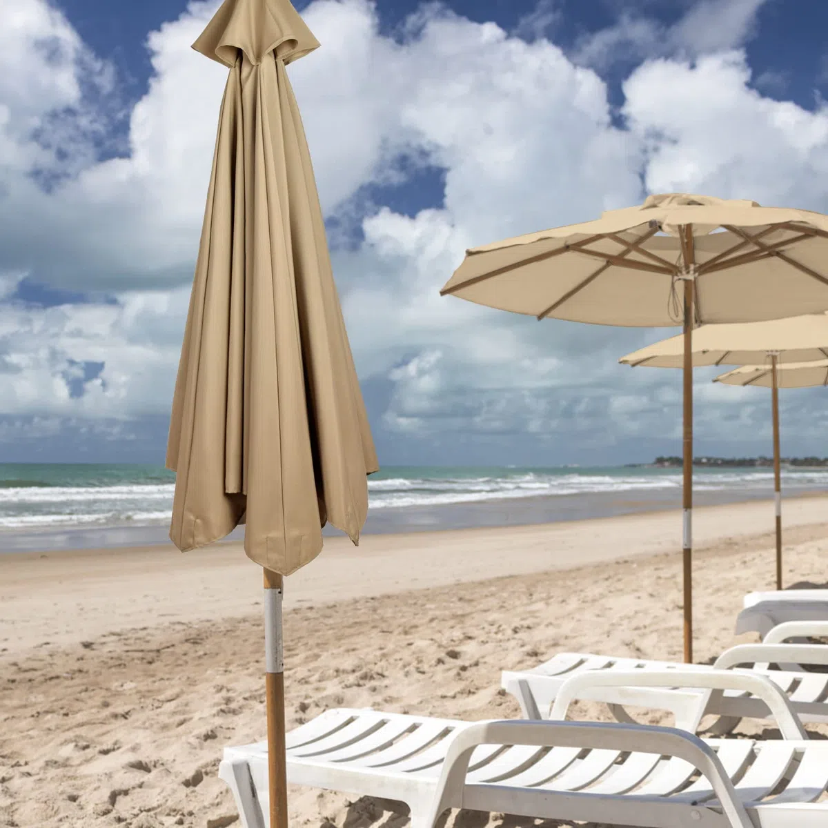 Zewnętrzny parasol tarasowy, zapasowy baldachim - 6 żeber, do ogrodu, na podwórko, plażę, trwały, khaki