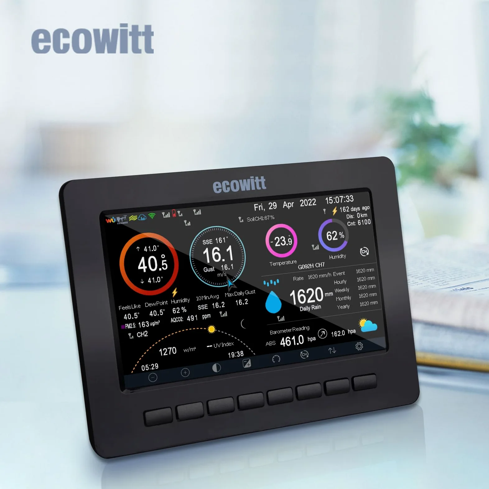 ECOWITT Konsola HP2550 do stacji pogodowych, 7-calowy kolorowy wyświetlacz TFT z bramką, para z czujnikiem zewnętrznym WS69/ WS80/ WS90/ inne akcesoria