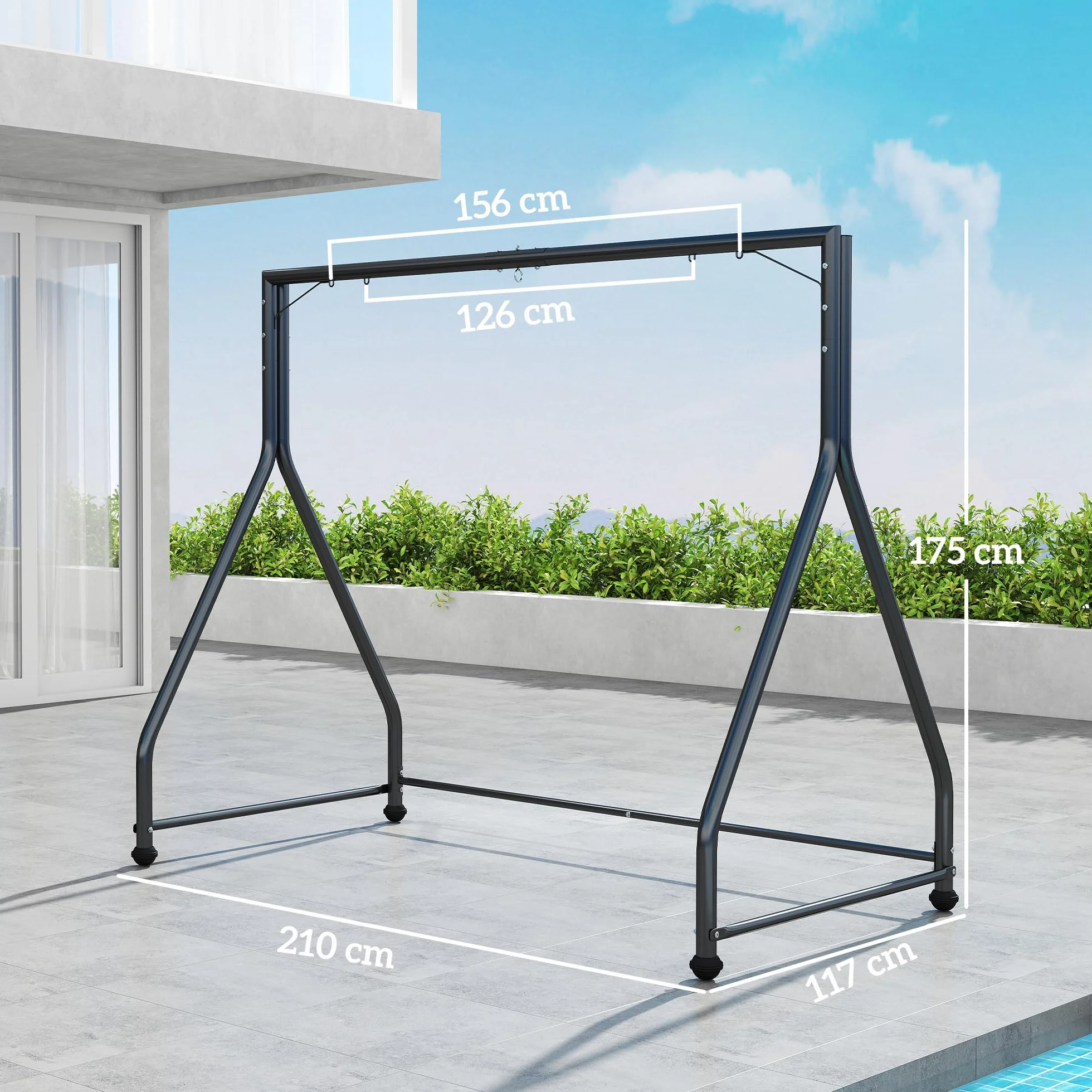 Outsunny Rama huśtawki w kształcie litery A ze stali, konstrukcja do huśtawek lub wiszących koszy, nośność do 360 kg, czarna, na balkon, taras i do ogrodów