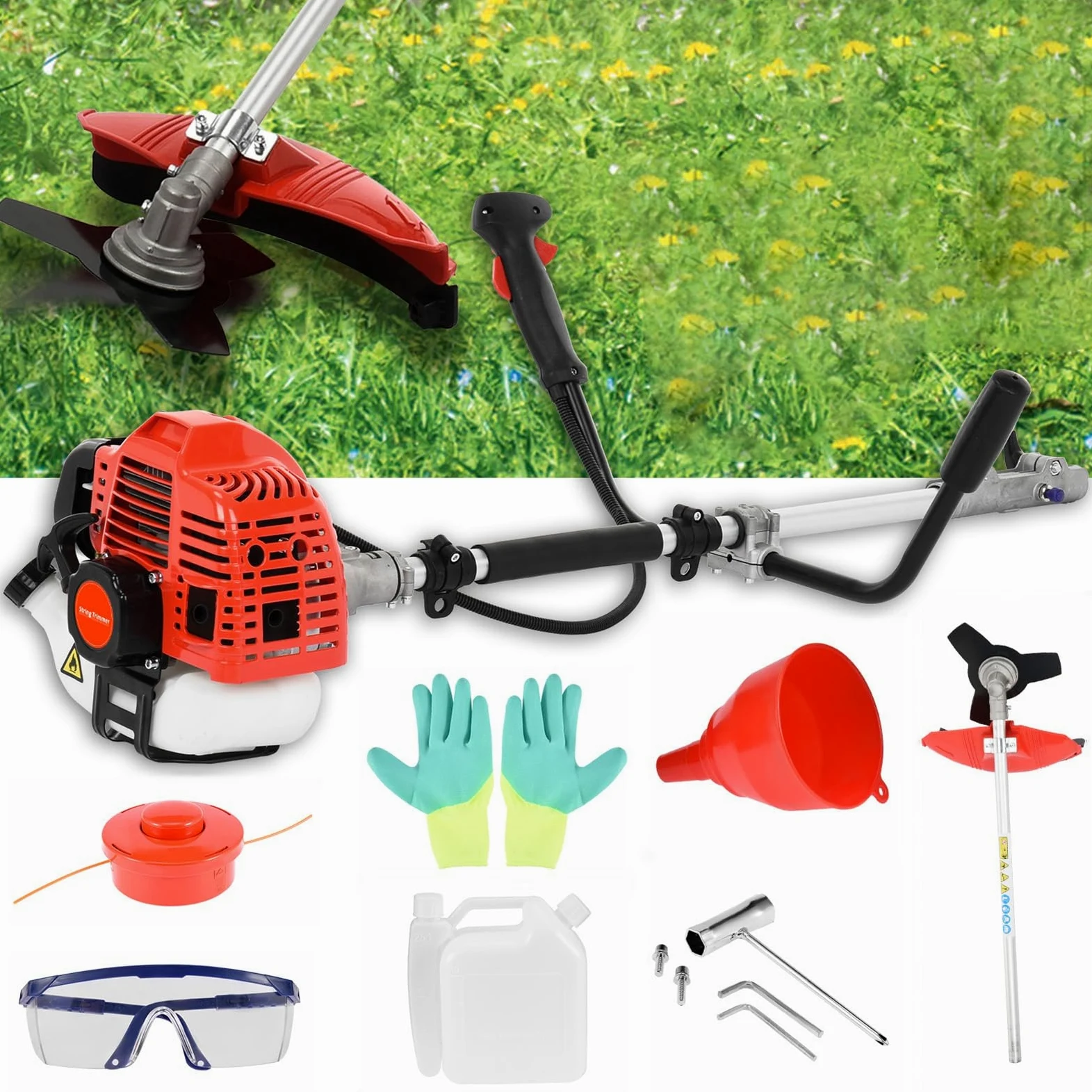 2025 New Gas Weed Wacker - 52 cm³ 2-suwowa wielofunkcyjna kosiarka do żywopłotu, nożyce do żywopłotu, 2 w 1, gazowa przecinarka do pędzli, plecak do trawnika ogrodowego i podwórka, czerwony