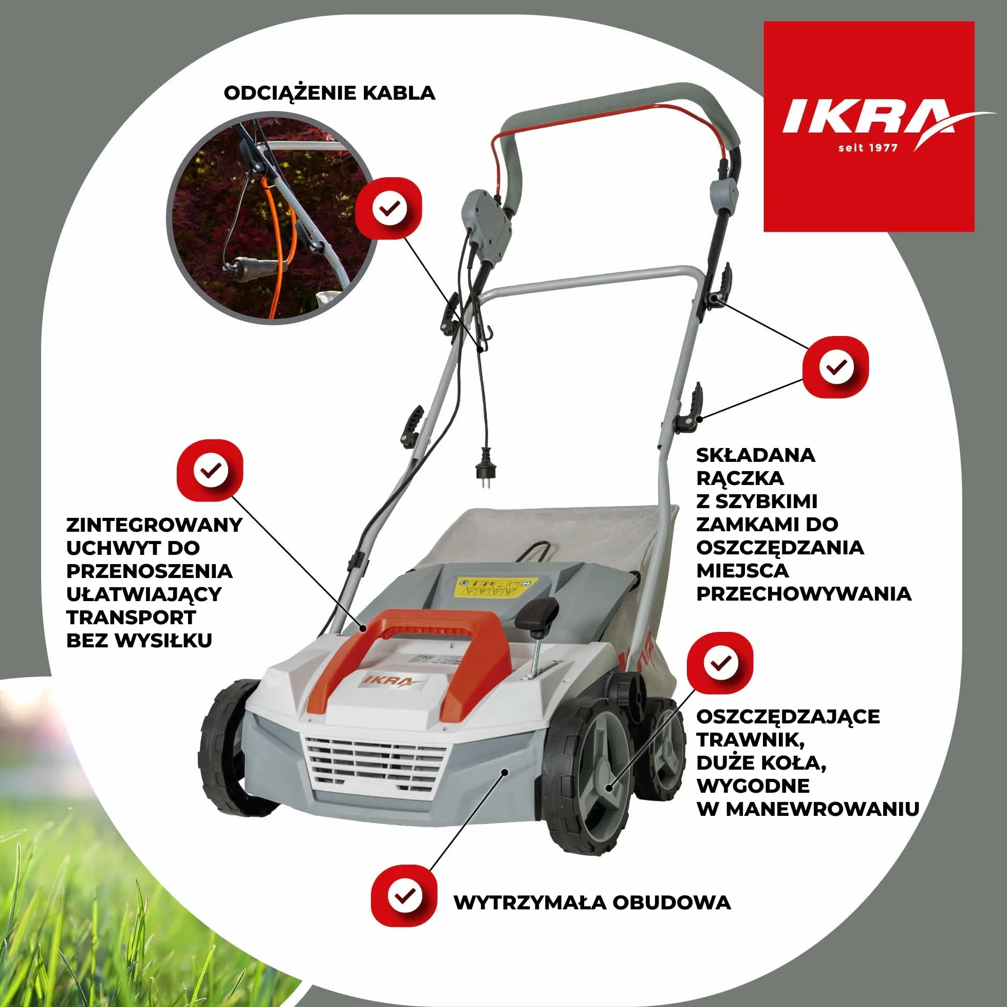 IKRA IEVL 1838 Elektryczny Aerator i Wertykulator, 38 cm, 40 l