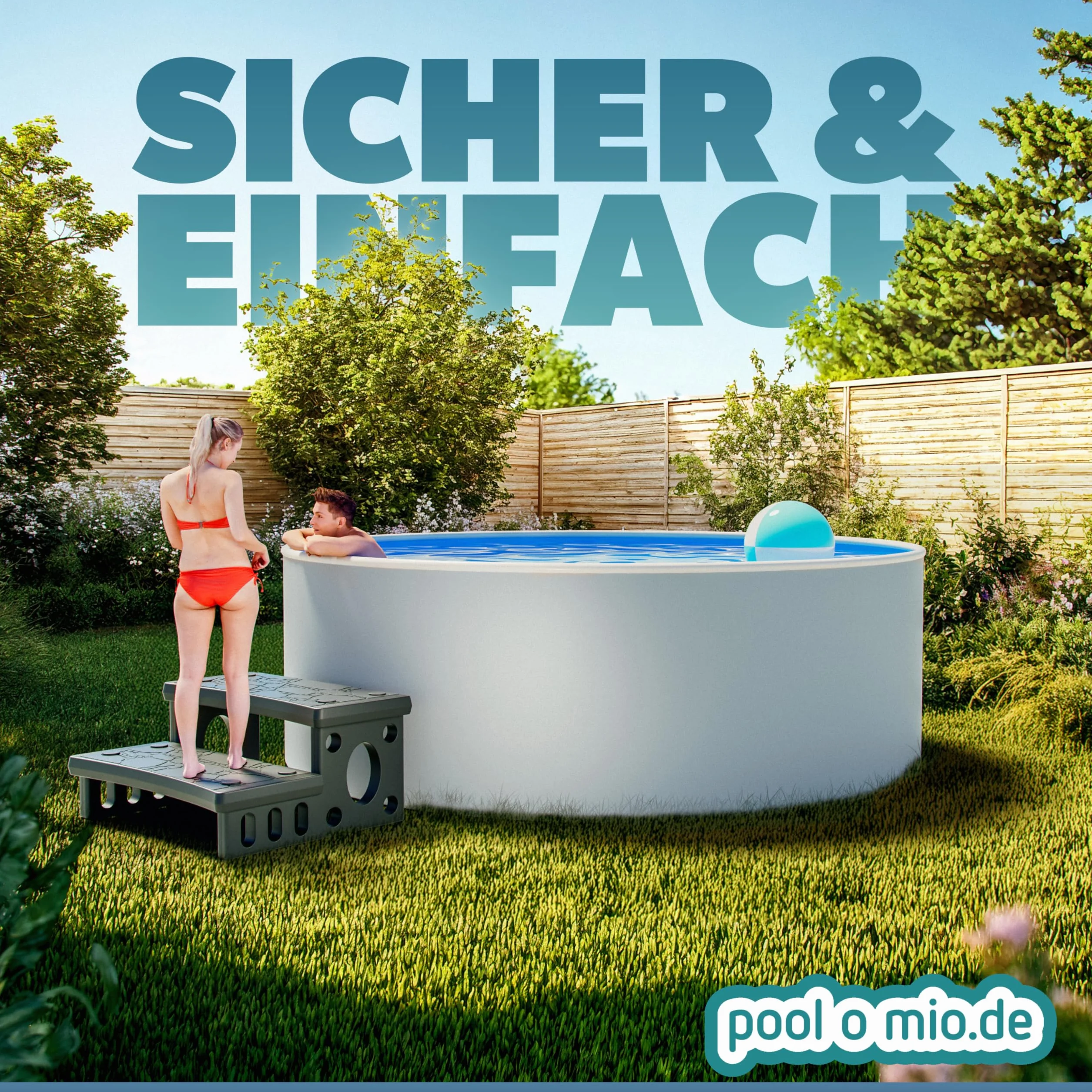 poolomio® Drabina schodowa do spa i jacuzzi | 2-stopniowa drabina rozłupująca z PCW | 70 x 65 x 24 cm | antypoślizgowa powierzchnia, łatwy montaż