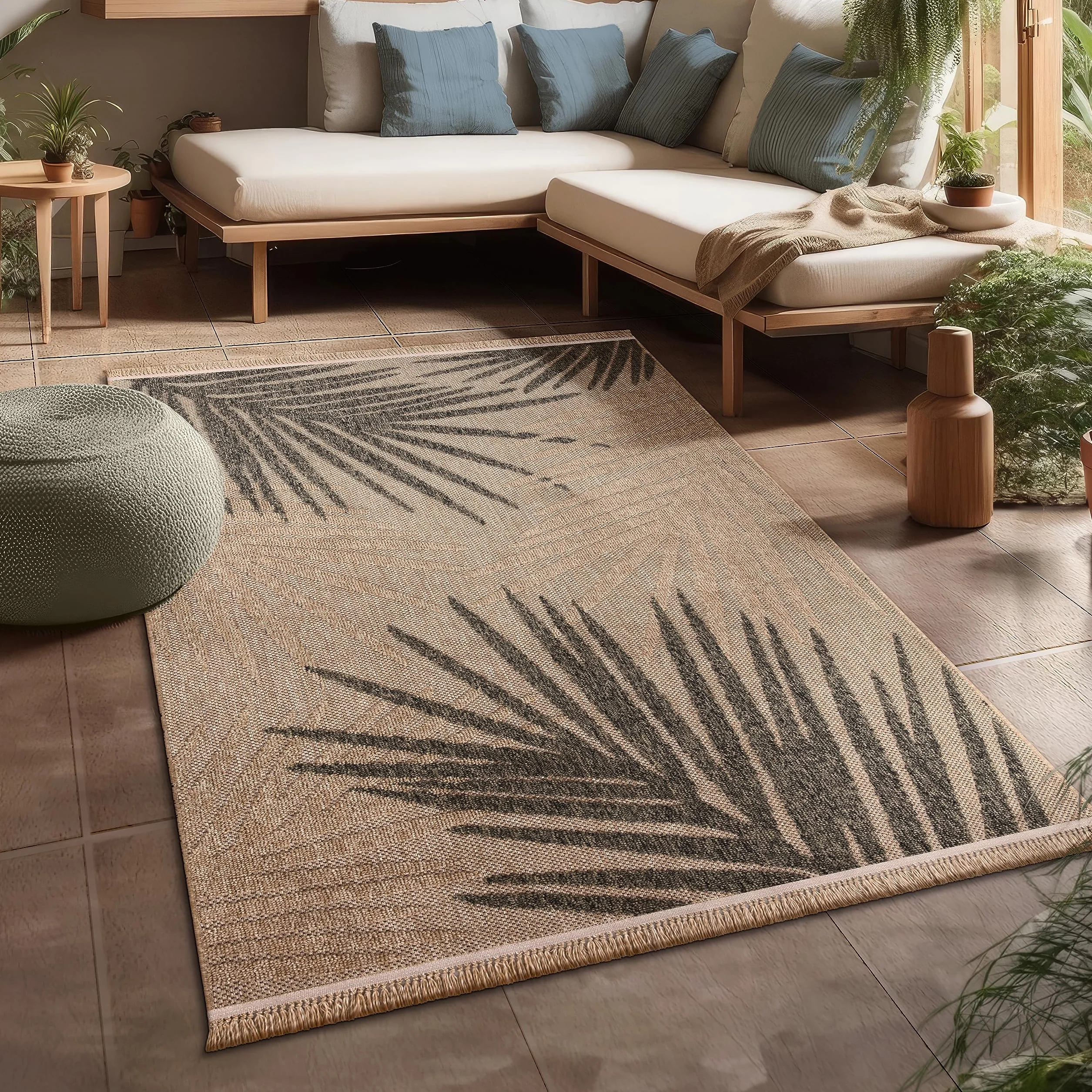 Paco Home Dywan Zewnêtrzny Taras Balkon Dywan Do Kuchni Boho Kwiaty Geometryczna, Rozmiar:200x280 cm, Kolor: Be¿owy 2