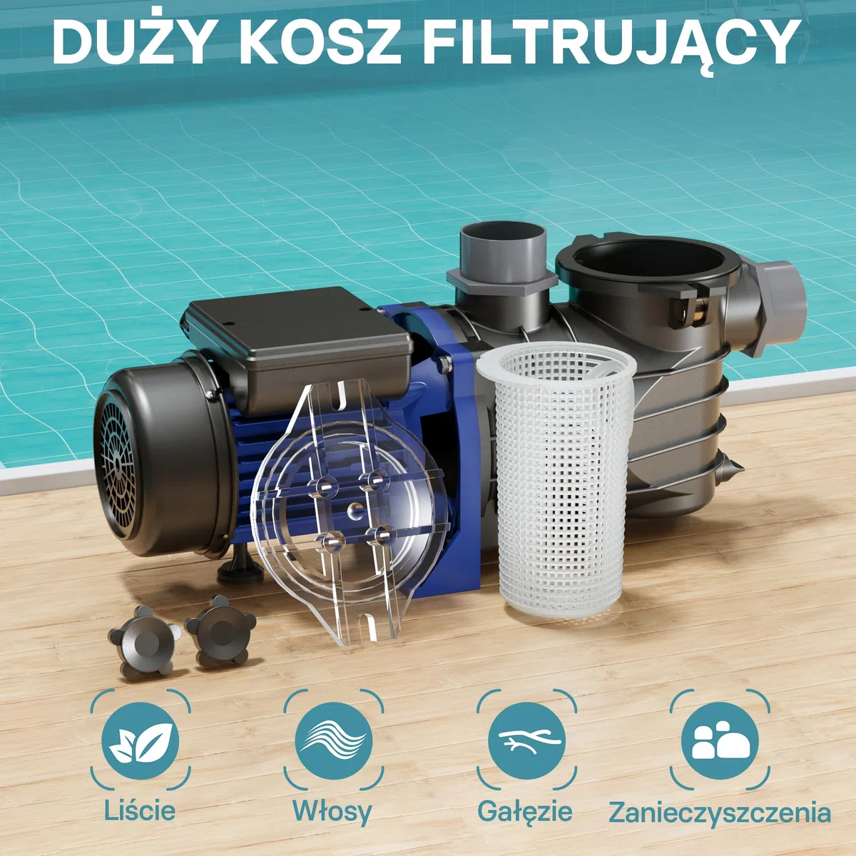WilTec Pompa basenowa 10800 l/h, 180 W cicha pompa filtrująca i cyrkulacyjna, skuteczna pompa wodna do basenu, trwała i antykorozyjna konstrukcja
