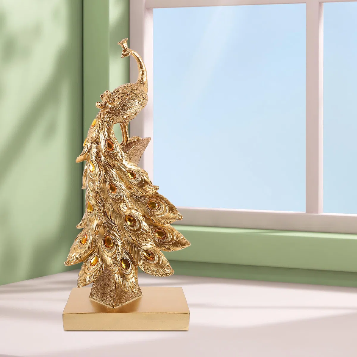 Toyvian Ozdoba Ogrodowa z Żywicy Pawia Mała Statua Trawnik Figurka Dekoracyjna Do Ogrodu i Podwórko Unikalny Design Wszechstronne Zastosowanie
