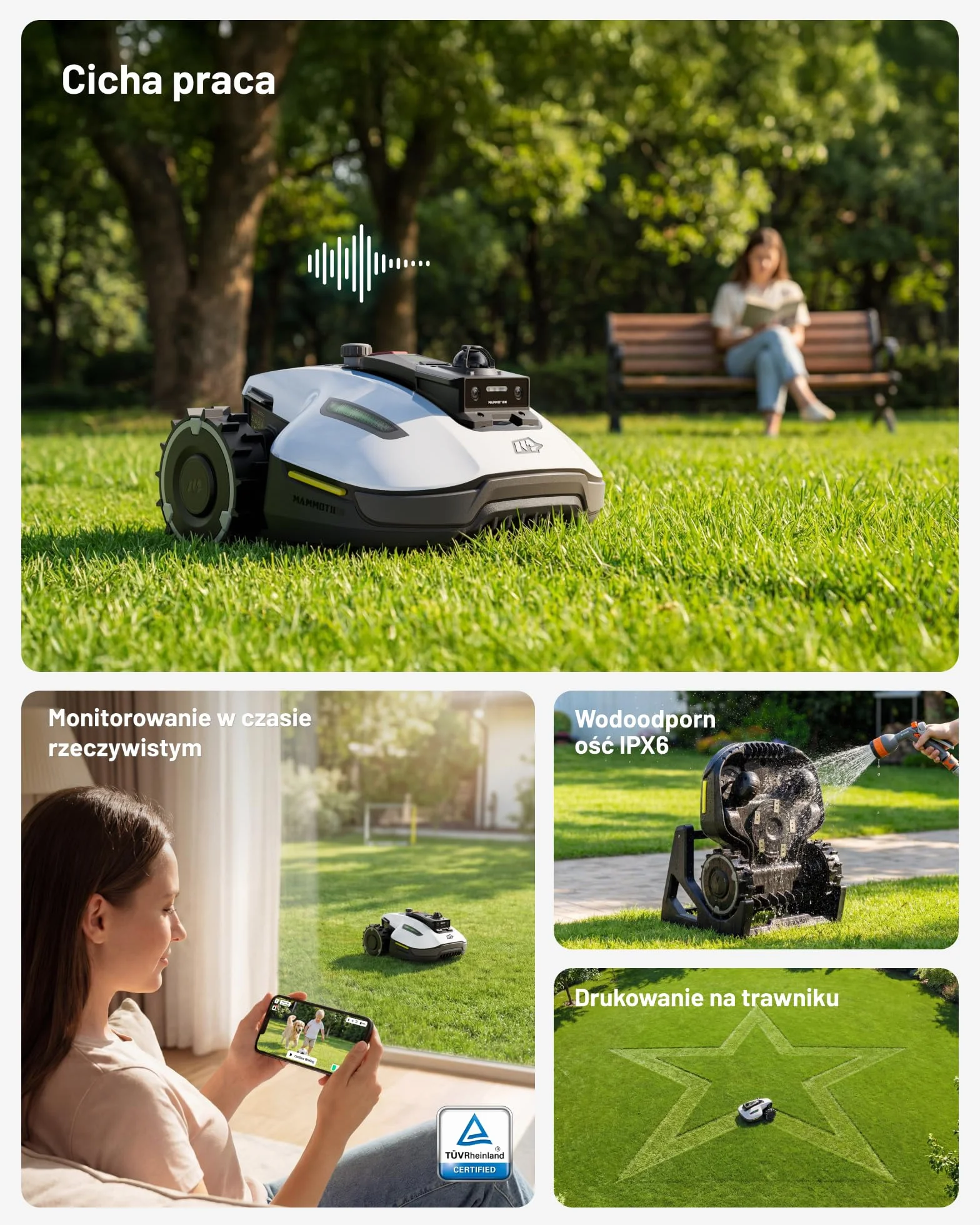 MAMMOTION YUKA mini 2 1000 Robot Koszący bez Kabla Ograniczającego, 1000 m², Nawigacja 360° LiDAR + Kamera AI, Wykrywanie 300 Przeszkód, DropMow