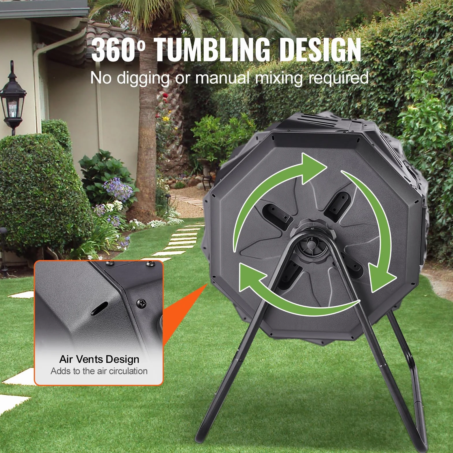 VEVOR kompostownik Tumbling 162,7 l obrotowy podwójną przestrzenią 735 x 625 x 955 mm 50 kg