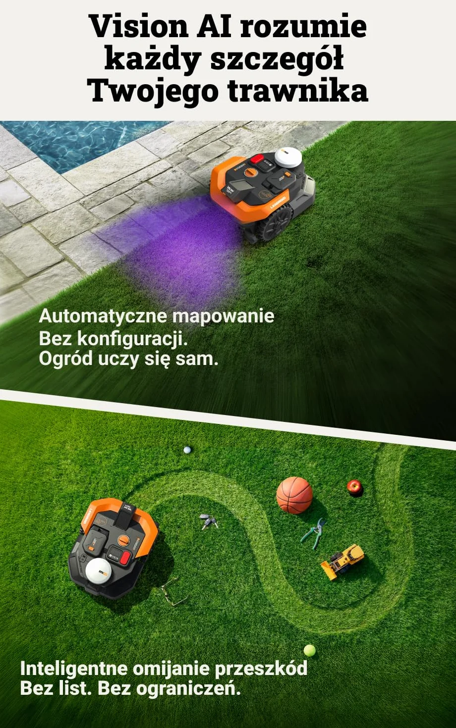 WORX Landroid Vision Cloud WR303E 2WD robot koszący do 300 m² bez kabla ograniczającego