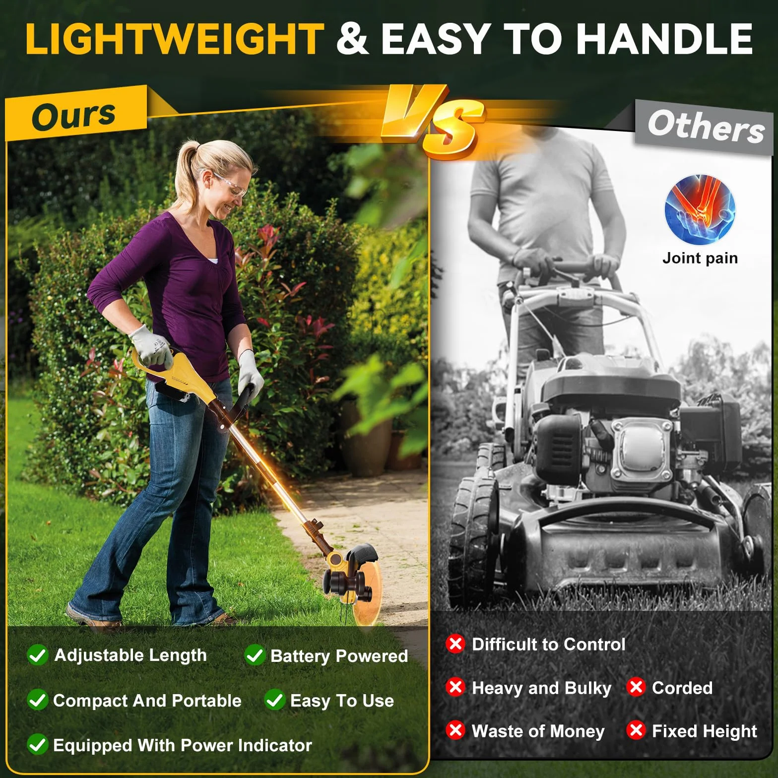 Podkaszarka do trawy kompatybilna z akumulatorem Dewalt 20 V, składana podkaszarka 3 w 1, z silnikiem bezszczotkowym, szerokość cięcia 30 cm, wskaźnik stanu baterii, elektryczna kosiarka do trawy