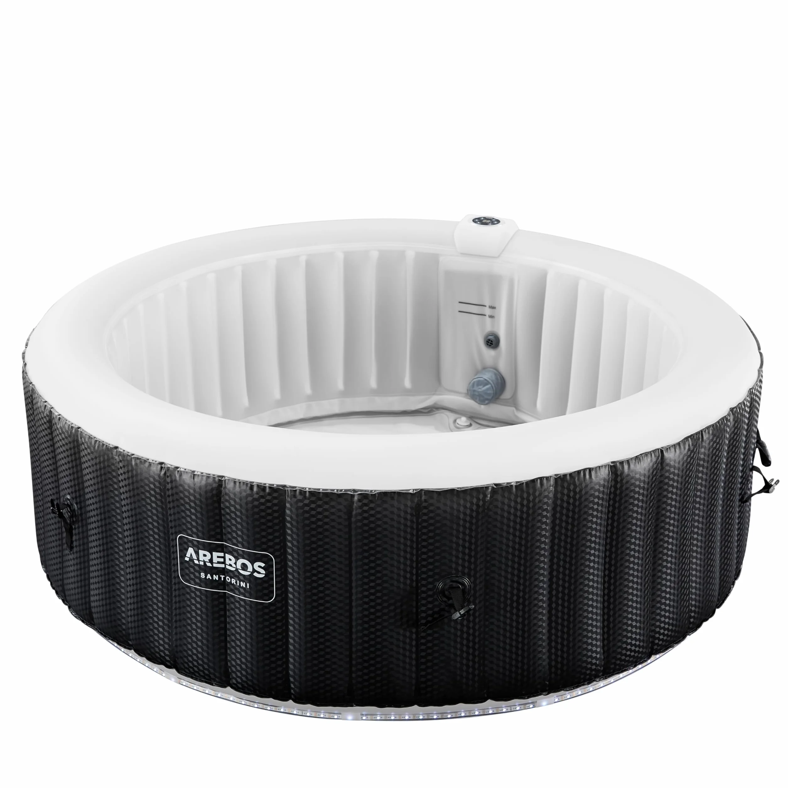 Arebos Nadmuchiwane Spa | Automatyczny nadmuchiwany | do wnętrz i na zewnątrz | 208 cm | 6 osób | Listwa świetlna LED | 130 dysz masujących | 1000 litrów | z pokrywką | Spa i dobre samopoczucie