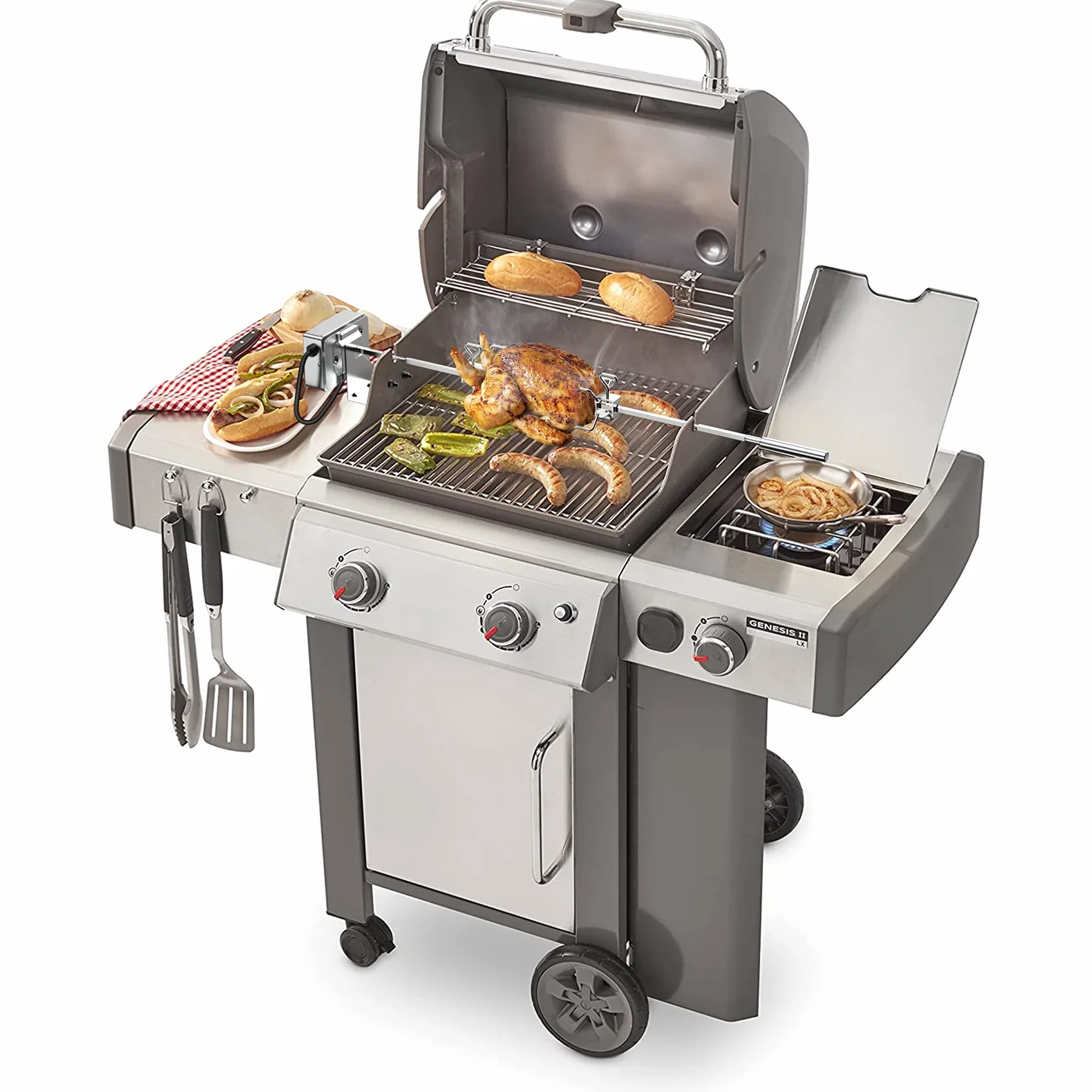 Onlyfire BRK-6034 Kompletny zestaw rożna ze stali nierdzewnej, wkład rożna do serii Weber Genesis II 200 i 300 oraz Genesis II LX 200 i 300
