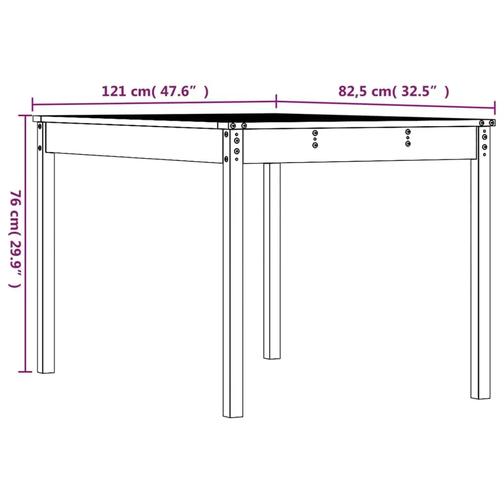 Klasyczny stół ogrodowy z litego drewna sosnowego, 121 x 82,5 x 76 cm, na taras, balkon i do ogrodu – stabilna rama drewniana, wytrzymały blat stołu do napojów i dekoracji, w zestawie