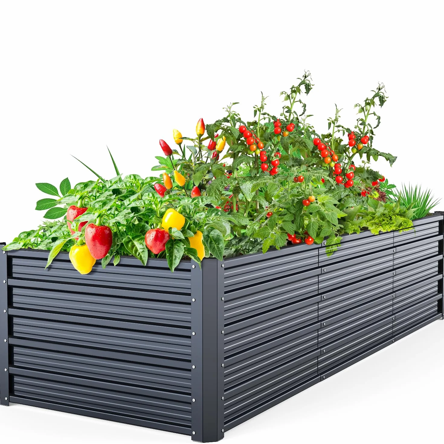 Ohuhu Podwyższona grządka metalowa, 240 x 90 x 60 cm, podwyższona grządka do ogrodu z wytrzymałej blachy stalowej o stabilnej konstrukcji, ochrona przed rdzą i długą trwałością – idealna do warzyw