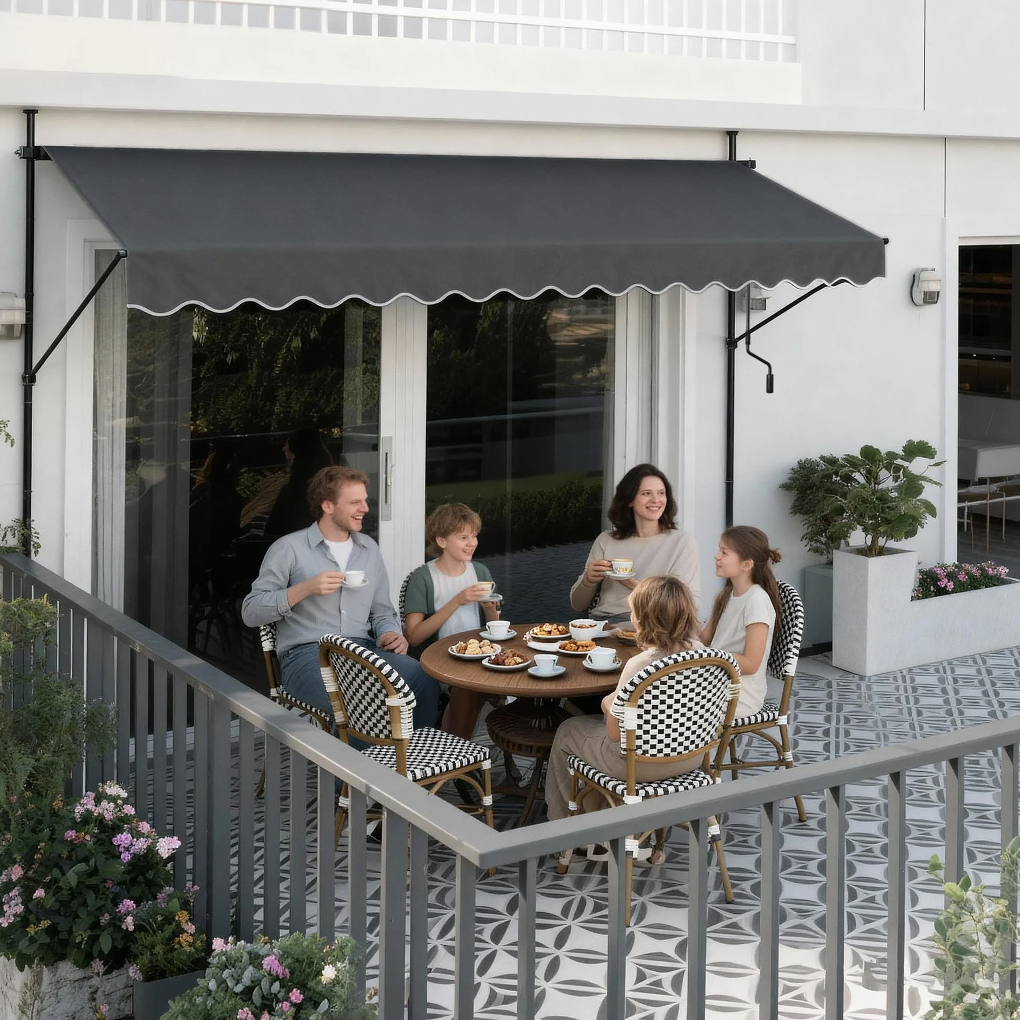Markiza zaciskowa z korbą 350 cm – balkonowa regulowana UV ochrona przed słońcem
