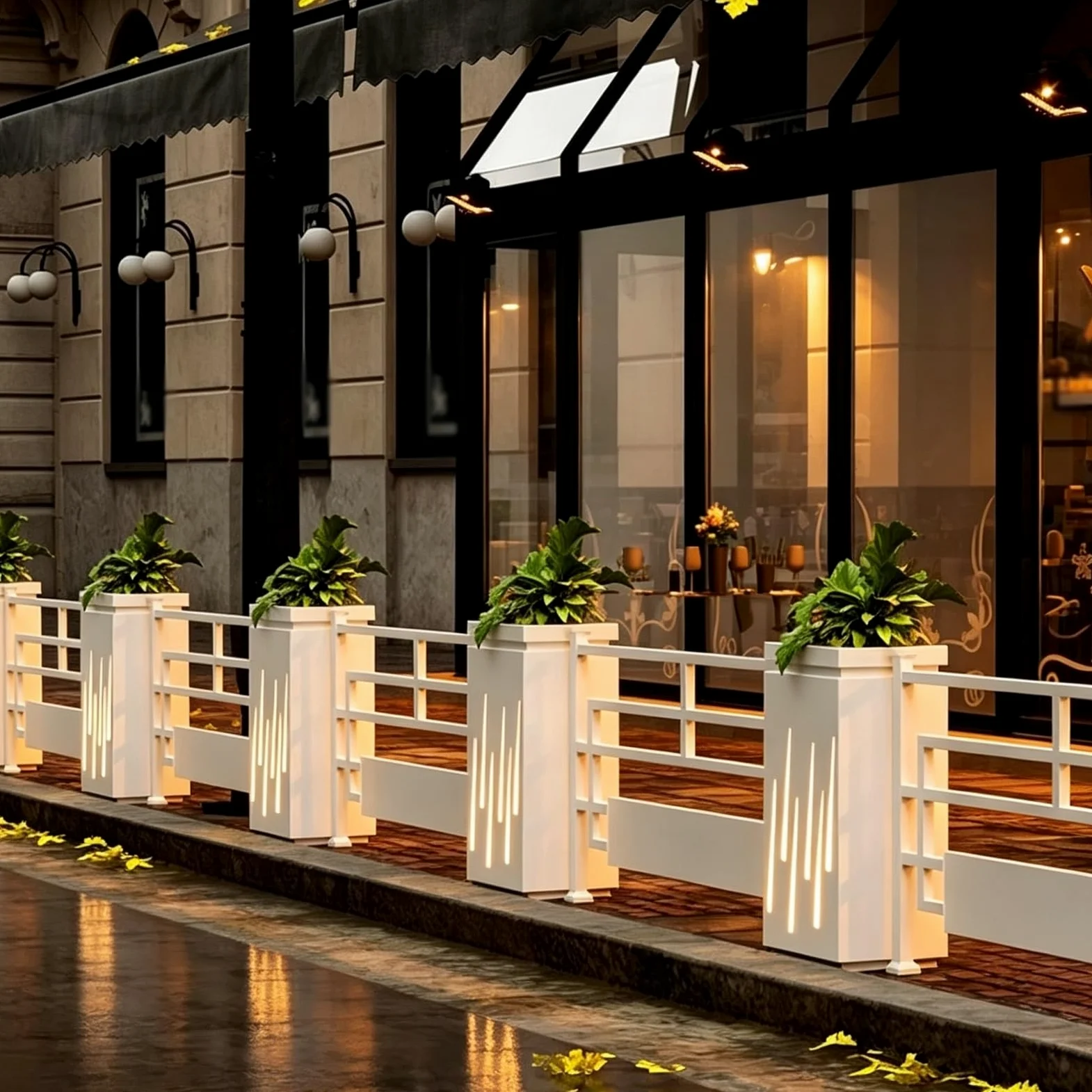 Doniczka z ławką Niezależna donica zewnętrzna z oświetleniem słonecznym | Nadaje się do sklepu z herbatą mleczną i restauracji(Mały)