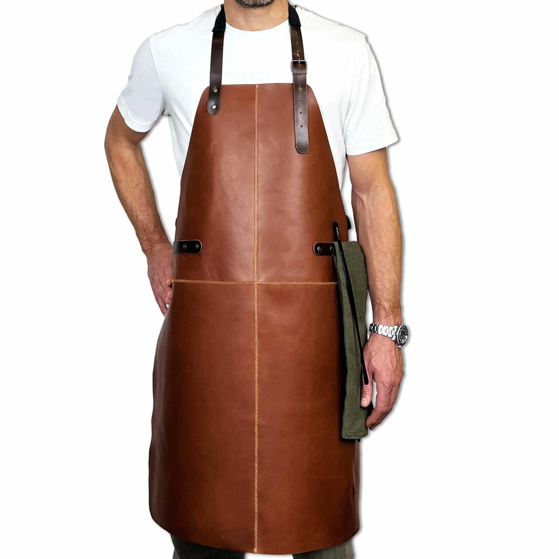 REDSALT® Fartuch skórzany klasy premium, 100% skóra bawola, 84 x 62 cm, profesjonalny fartuch do grillowania | fartuch roboczy do użytku na zewnątrz, do kuchni, gastronomii, baru, baristy; fartuch