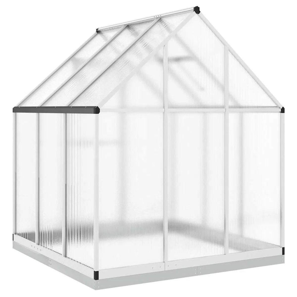 Szklarnia 169 x 169 x 202 cm ze zintegrowaną rynną deszczową i 5-stopniową regulacją okna wentylacyjnego – aluminium/poliwęglan/srebrna – do ochrony roślin w ogrodzie