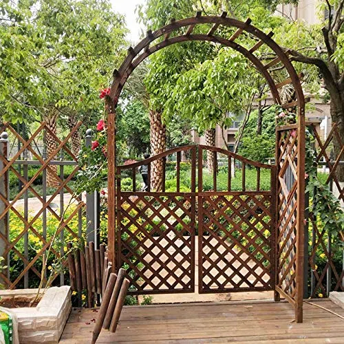 Drewniany łuk ogrodowy, solidna altana pergola z bramą, łatwy montaż, łuk wspinaczkowy, do trawnika na zewnątrz, 1,2 m