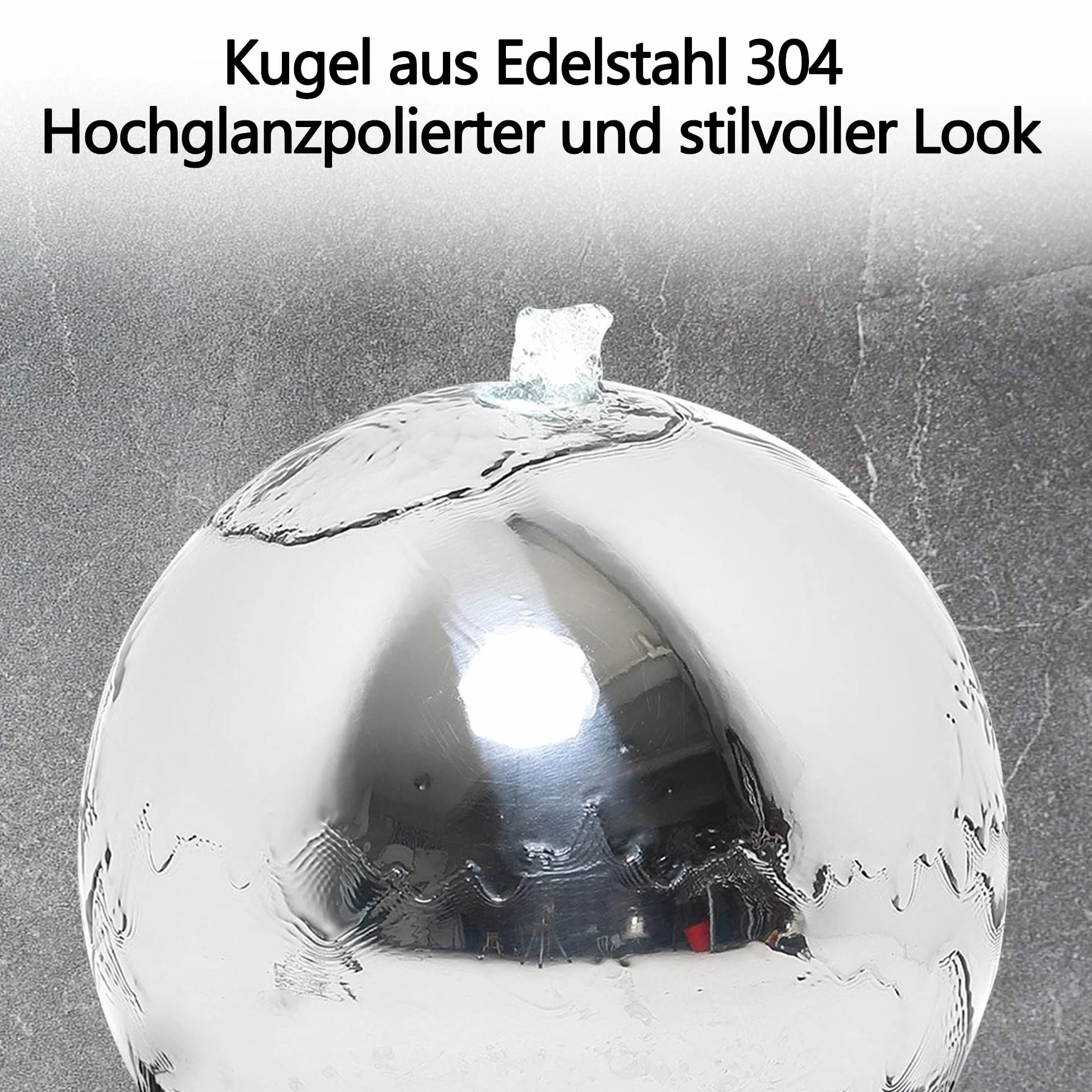 Köhko 30 cm fontanna kulista 21008 ze stali nierdzewnej z oświetleniem LED i umywalką z żywicy