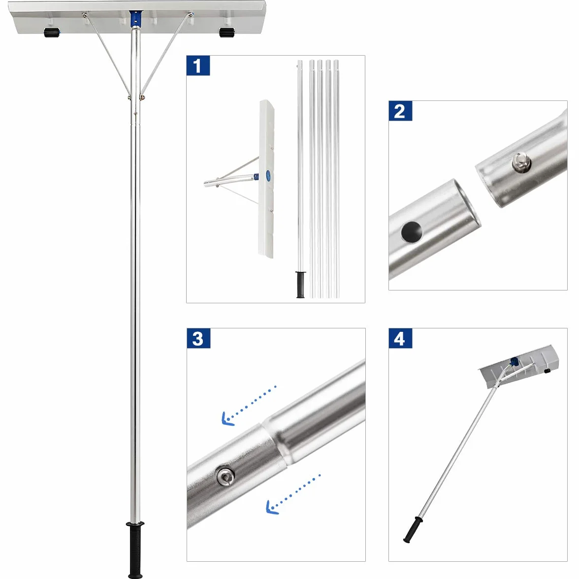 COSTWAY Odśnieżarka na kółkach, z aluminium, szufla do śniegu z antypoślizgowym uchwytem, zakres regulacji 160-610 cm, odśnieżarka do dachu