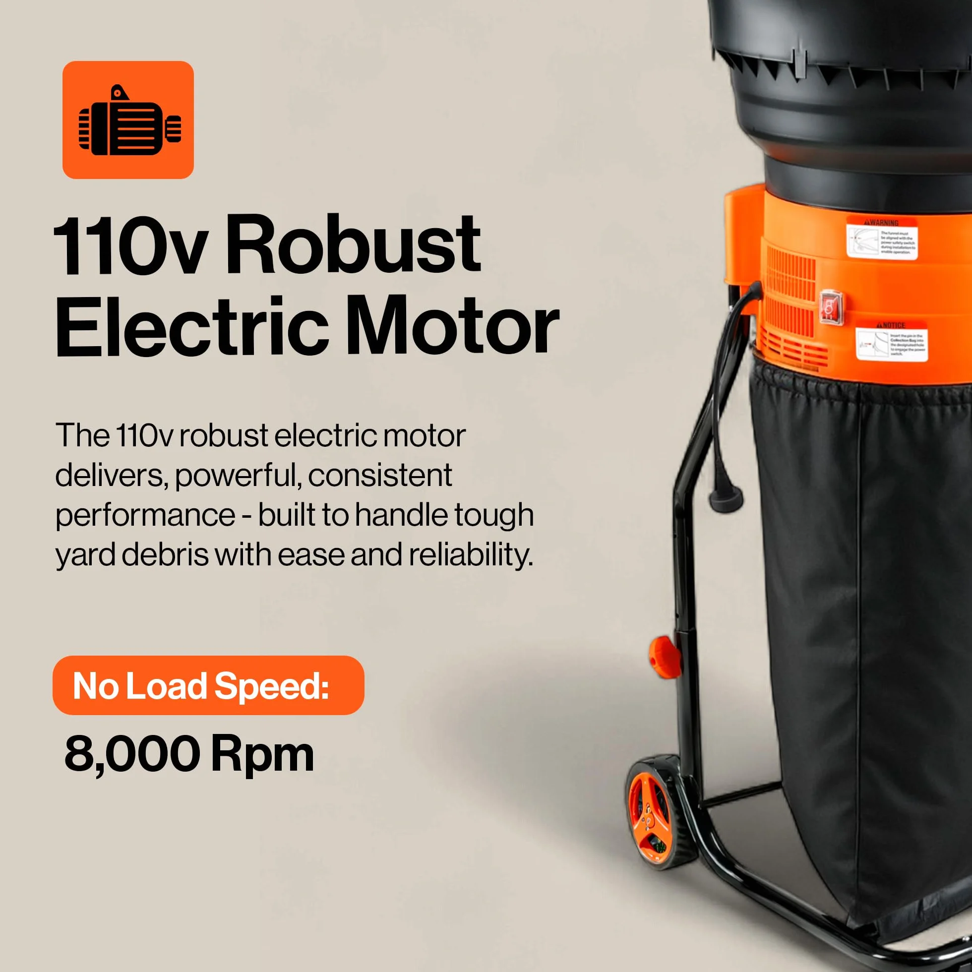 SuperHandy Elektryczna mulczownica do liści 1800 W 50 cm 80 l 8,5 kg