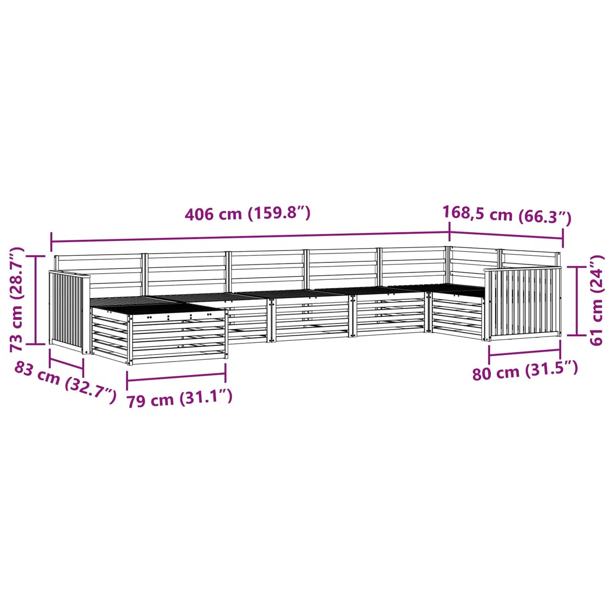 vidaXL Zestawy sof 7 pcs Naturalny Lite Drewno Akacji, Ogród, Wygodny zestaw wypoczynkowy, Siedzenie na zewnątrz, Patio, Nowoczesny taras, Meble wygodne