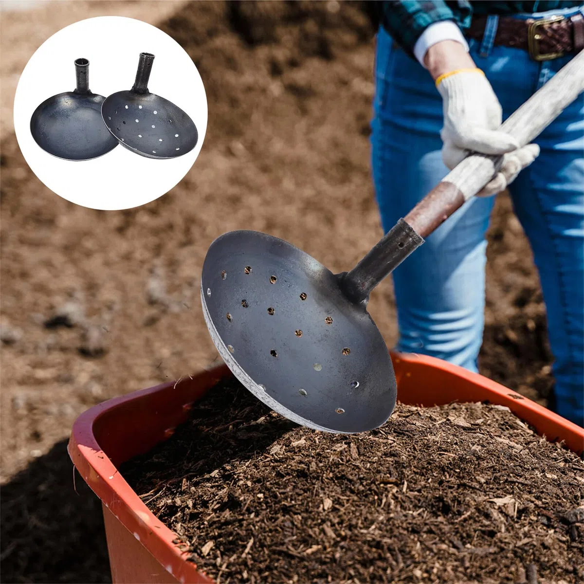 2 Szt. Metalowa Łopata Do Przesiewania Mułu z Otworami Ergonomiczny Uchwyt Duża Cedzakowa Łopatka Do Oczyszczania Odchodów Piasku i Ogrodu Wielofunkcyjne Narzędzie