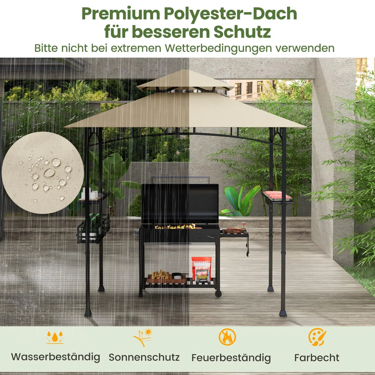 COSTWAY pawilon do grillowania z podwójnym dachem, półkami bocznymi, koszami metalowymi, hakami i otwieraczami do butelek, odporny na warunki atmosferyczne, do ogrodu, na zewnątrz (242 x 153 x 250 cm