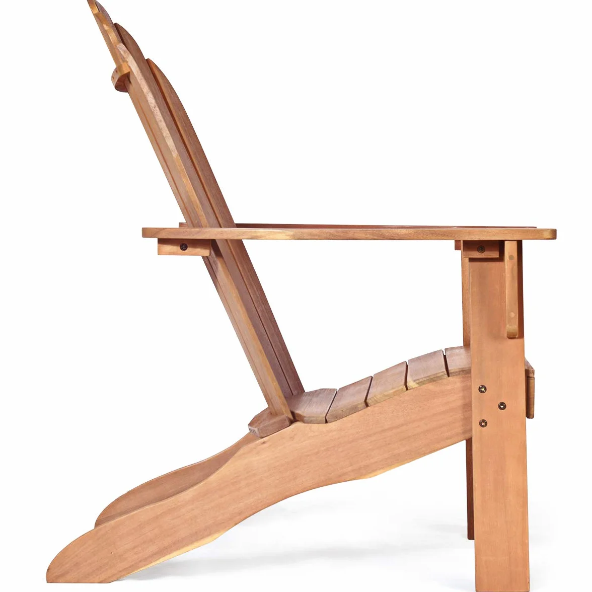 KOMFOTTEU Adirondack krzesło ogrodowe z drewna akacjowego z oparciem i podłokietnikami, ergonomiczne, drewniane krzesło do 160 kg, krzesło relaksacyjne na balkon, do ogrodu, na plażę (naturalne)